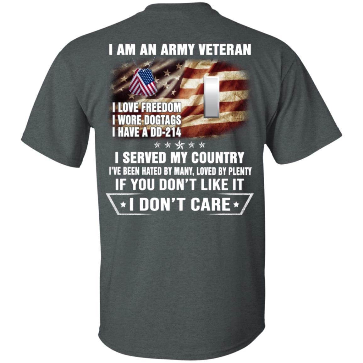 T-Shirt "I Am An Army Veteran" O-2 First Lieutenant(1LT)Rank On Back-TShirt-Army-Veterans Nation