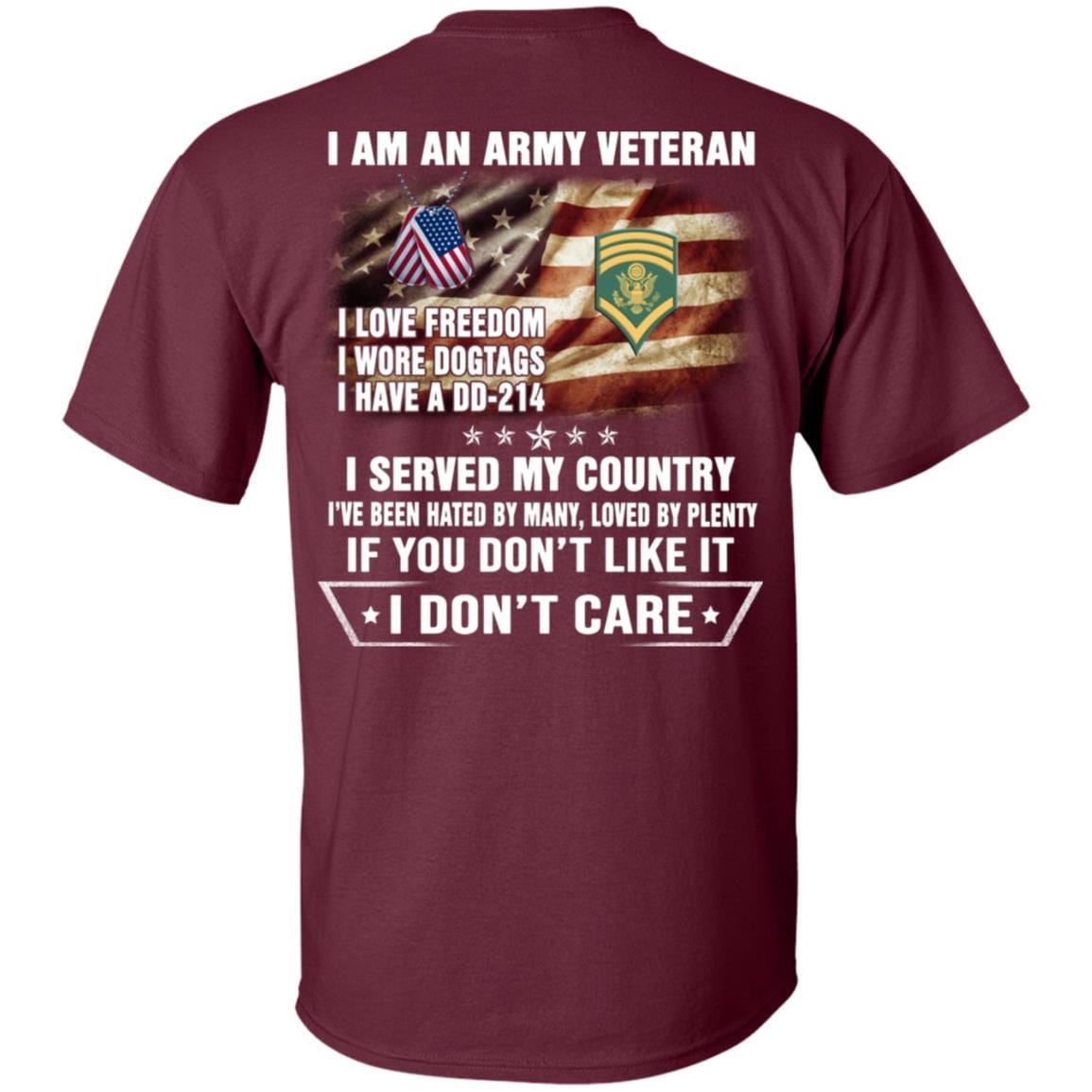T-Shirt "I Am An Army Veteran" E-8 SPC(SP8)Rank On Back-TShirt-Army-Veterans Nation