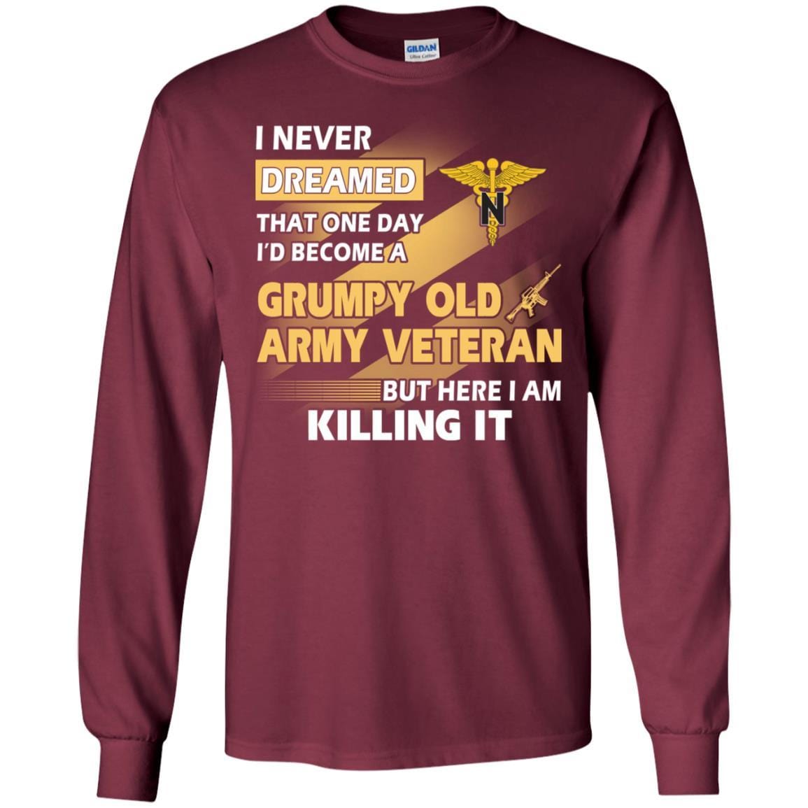 US Army T-Shirt "Nurse Corps Grumpy Old Veteran" On Front-TShirt-Army-Veterans Nation
