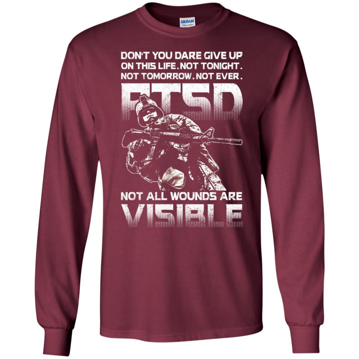 Military T-Shirt "Don't You Dare Give Up - PTSD Men On" Front-TShirt-General-Veterans Nation
