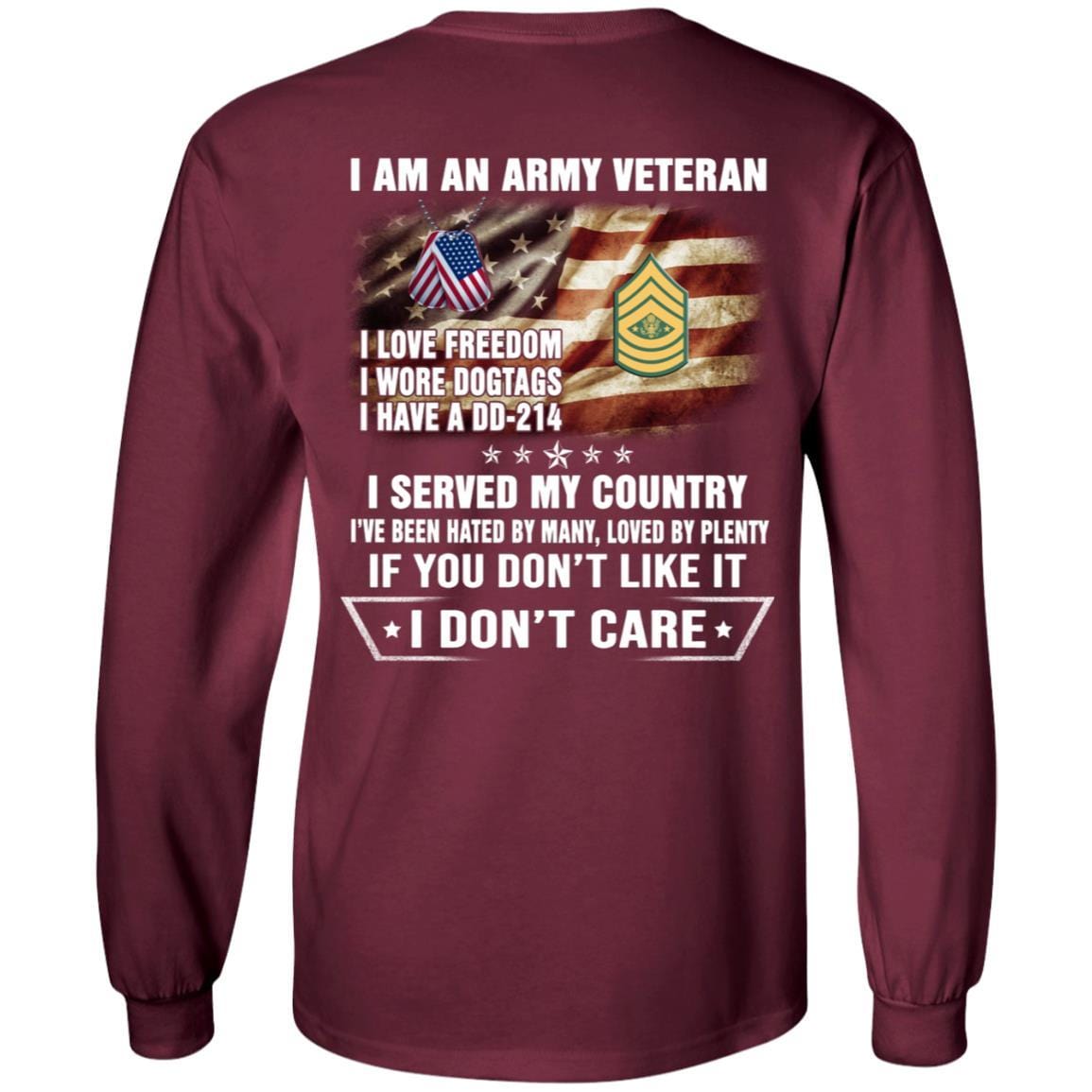 T-Shirt "I Am An Army Veteran" E-9 Sergeant Major of the Army(SMA)Rank On Back-TShirt-Army-Veterans Nation