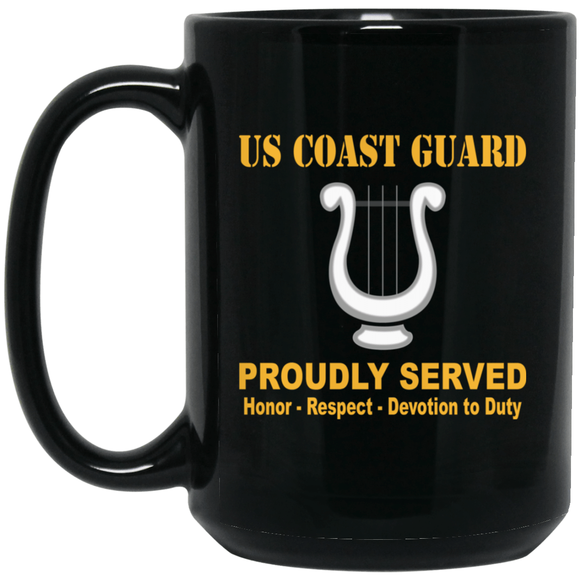US Coast Guard Musician MU Logo Proudly Served Black Mug 11 oz - 15 oz-Mug-USCG-Rate-Veterans Nation