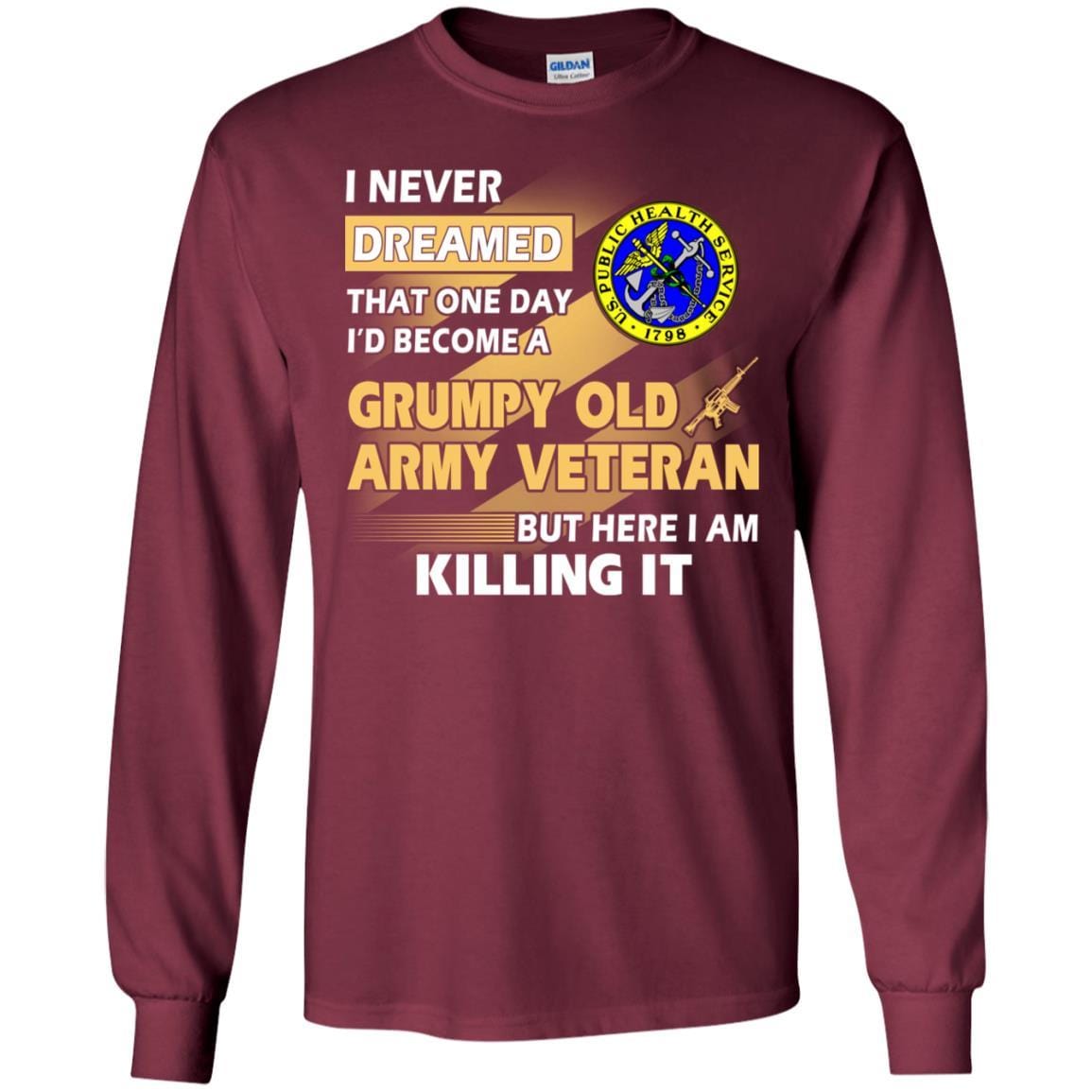 US Army T-Shirt "Public Health Service Grumpy Old Veteran" On Front-TShirt-Army-Veterans Nation