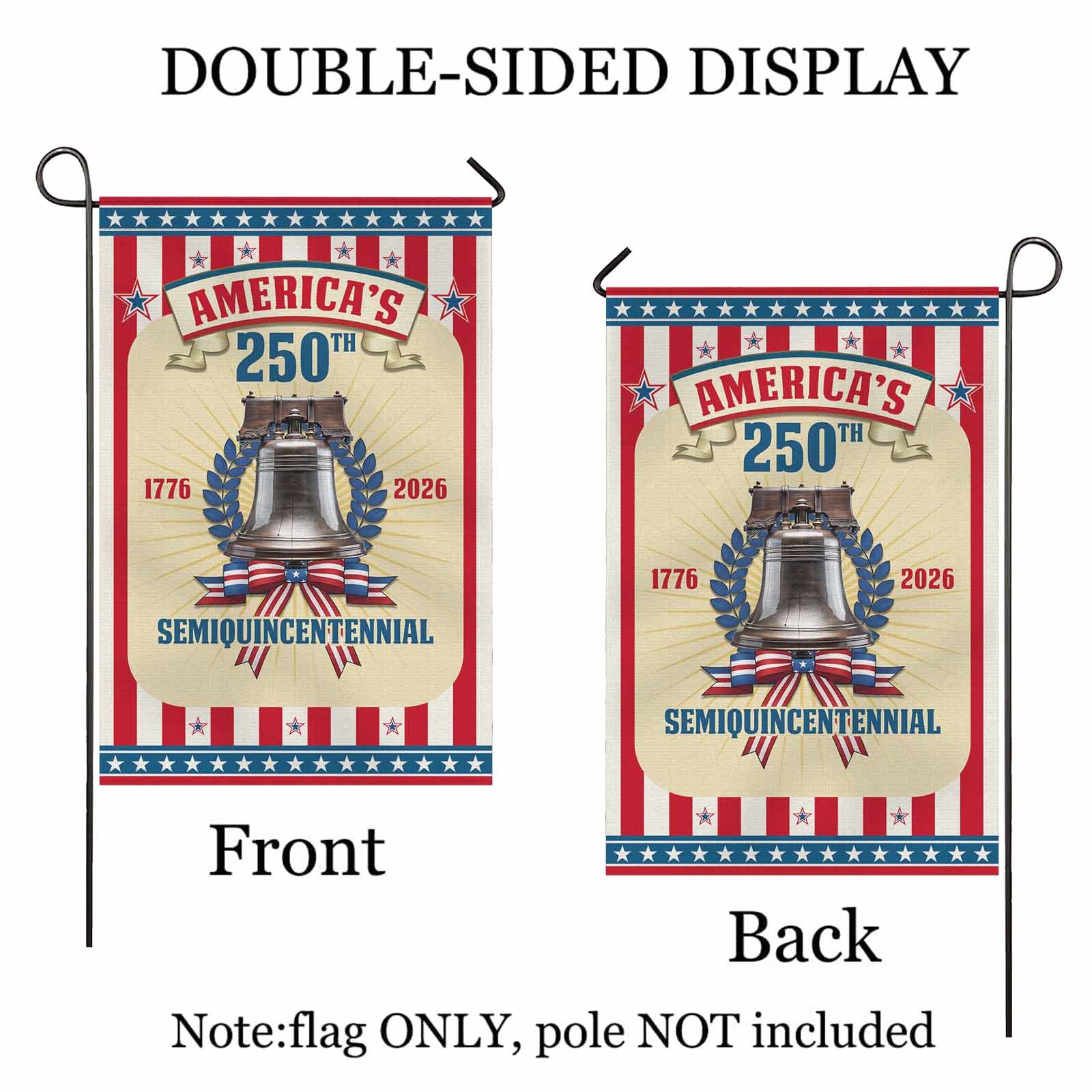 America 250th Semiquincentennial Garden Flag Liberty Bell Patriotic USA 1776-2026 Independence Decor