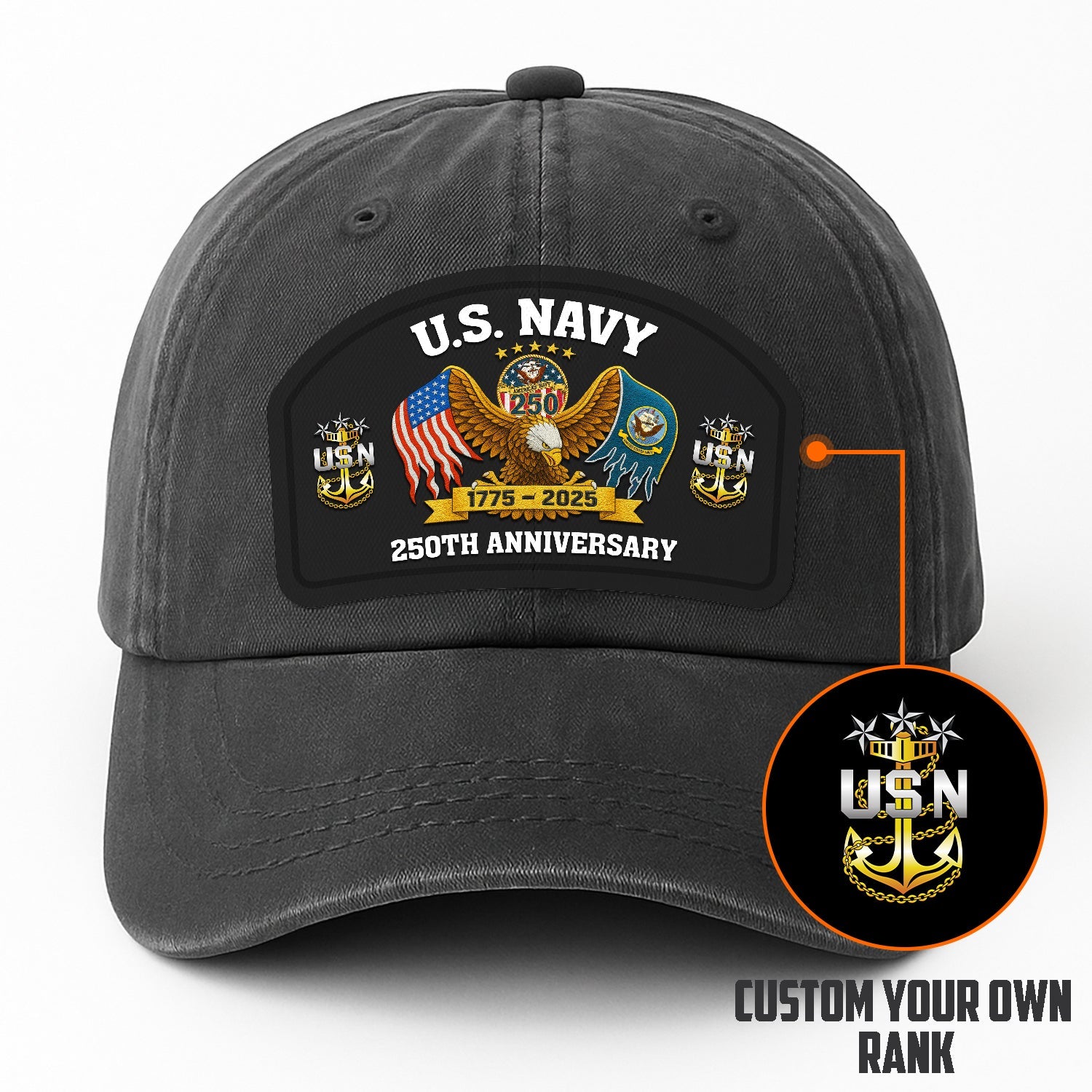 Custom Ranks US Navy Premium Washed Denim Cap DC009