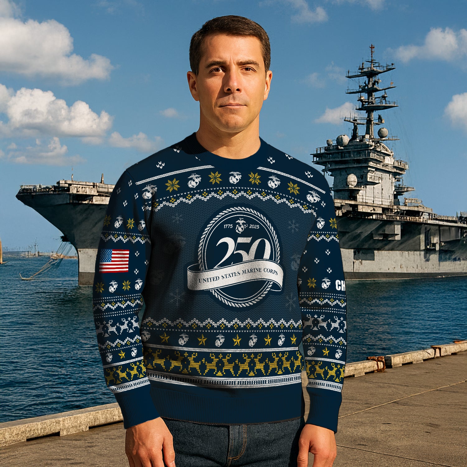 Custom Ranks And Text USMC Ugly Christmas Sweater for Women Men JUST02