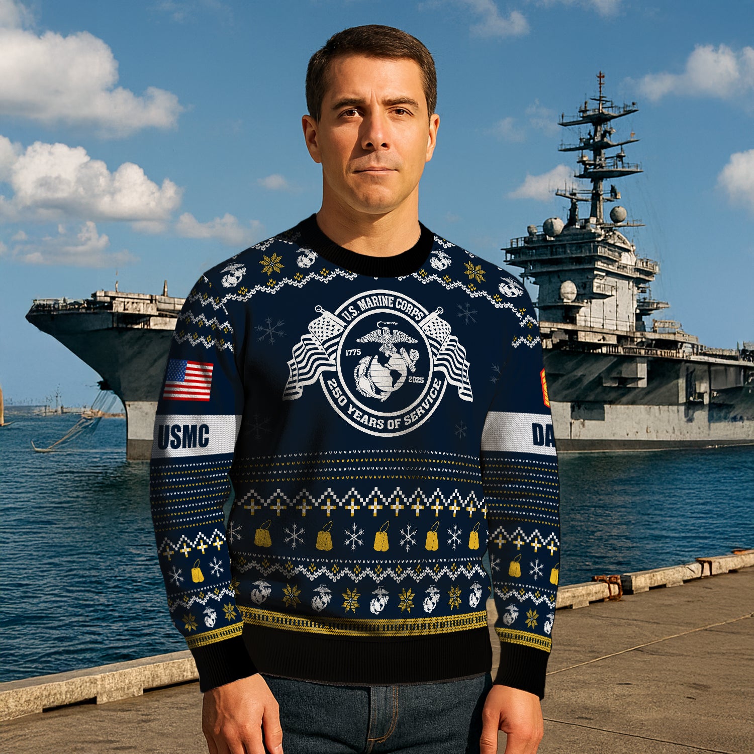 Custom Ranks And Text USMC Ugly Christmas Sweater for Women Men JUST04