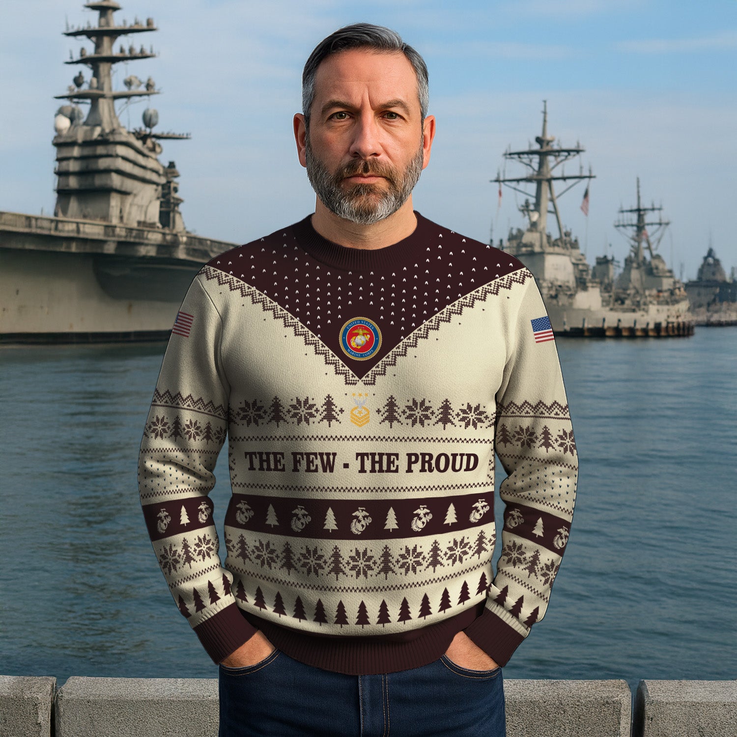 Custom Ranks USMC Ugly Christmas Sweater for Women Men TUST05