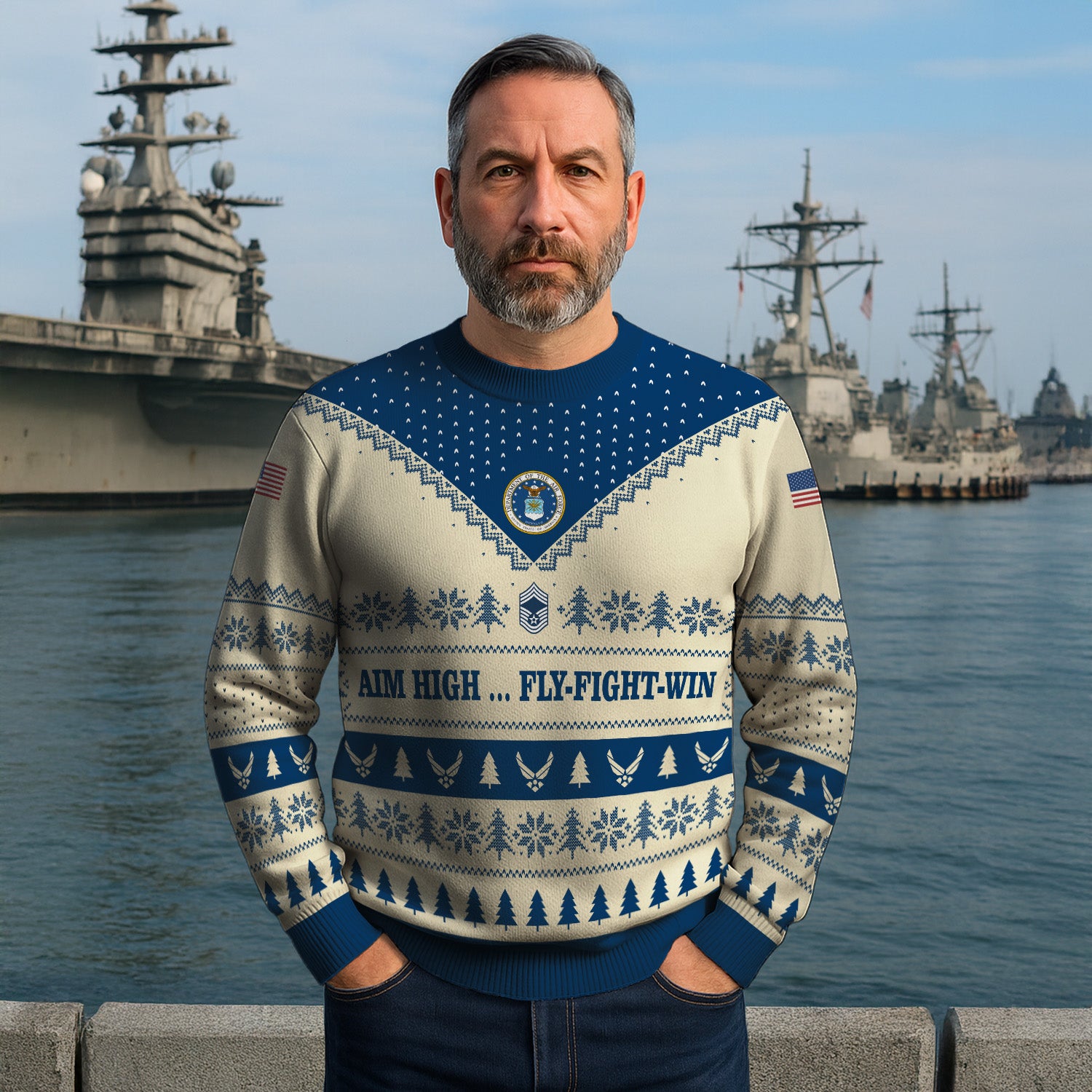 Custom Ranks US Air Force Ugly Christmas Sweater for Women Men TUST05