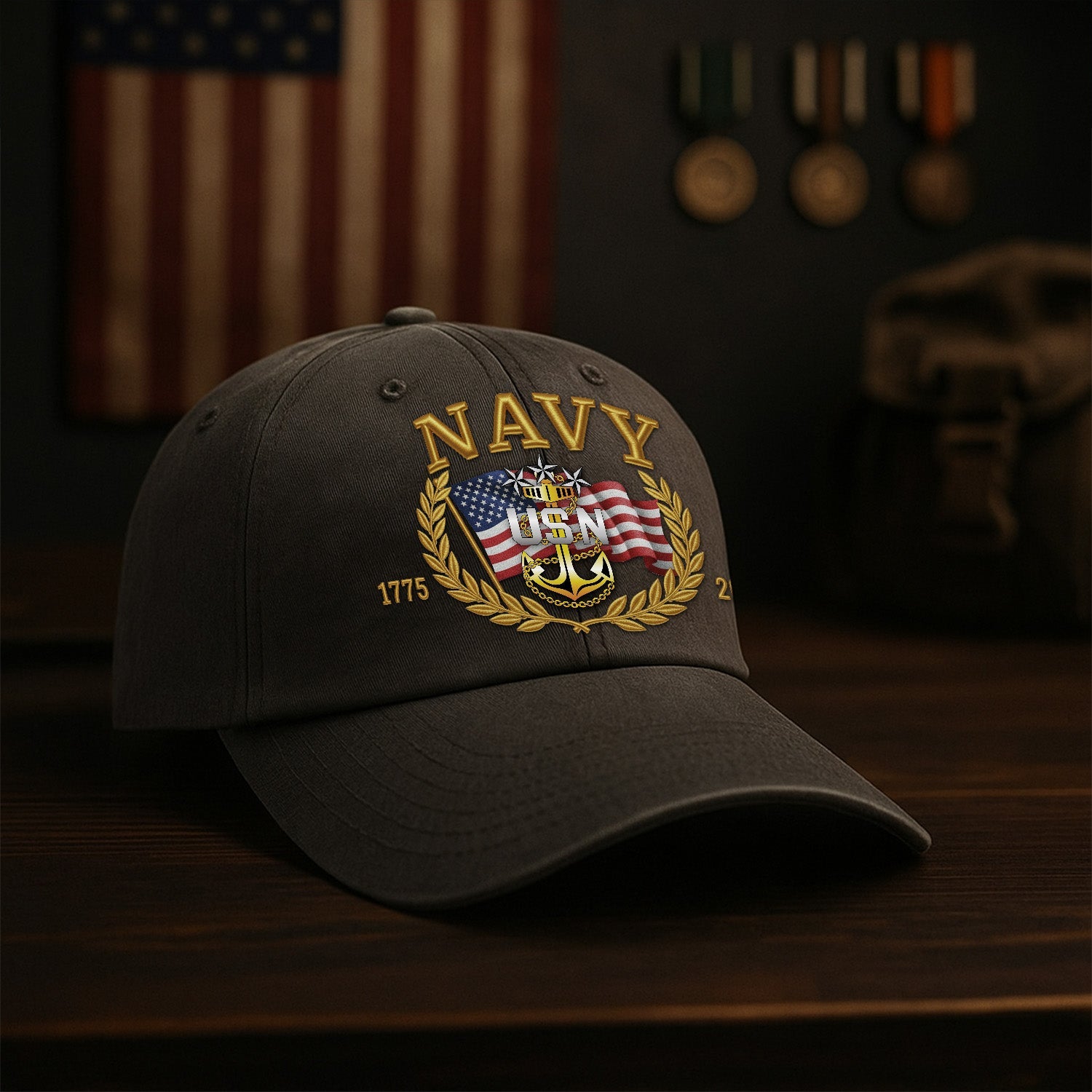 Custom Ranks US Navy Premium Washed Denim Cap DC028