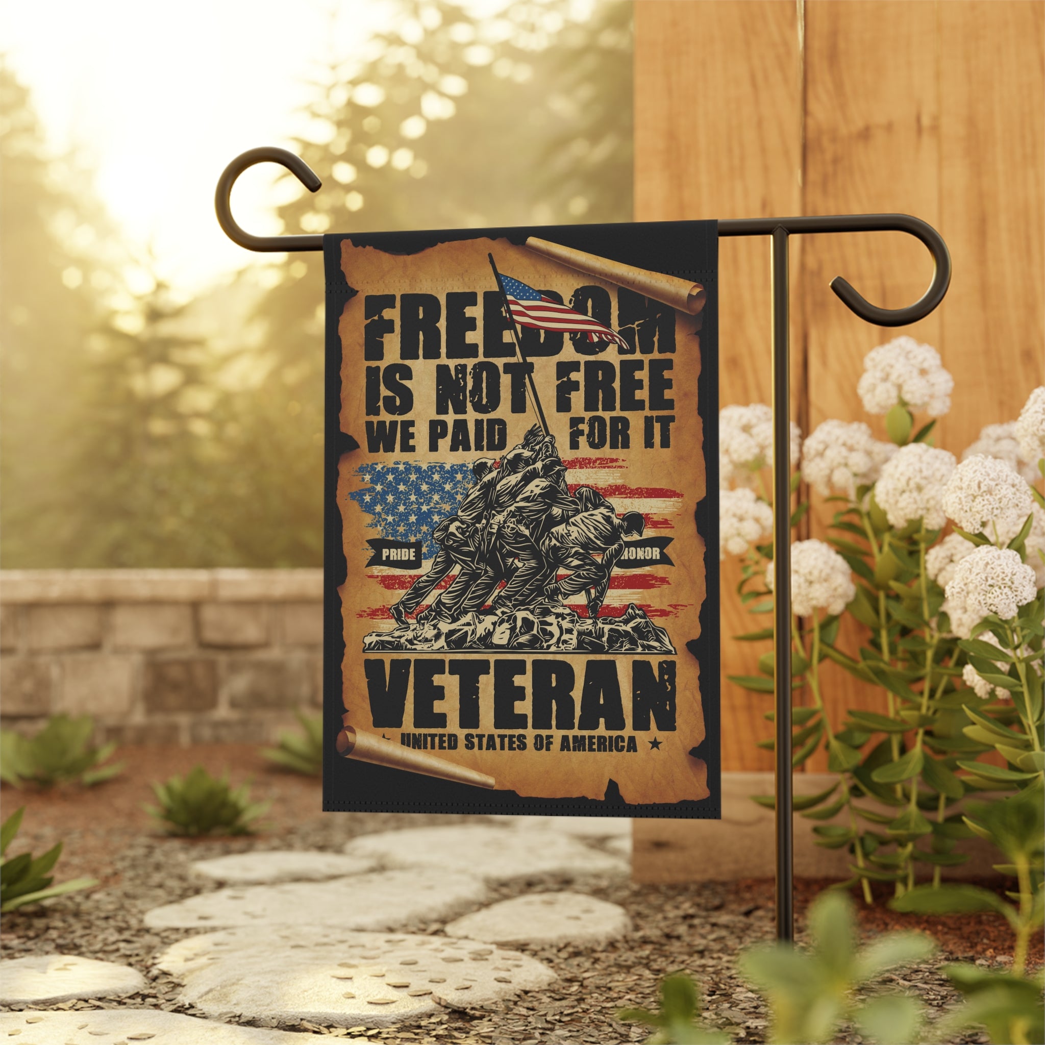 Freedom Is Not Free, We Paid For It Garden Banner - Patriotic Outdoor Decor, Celebrate Service & Sacrifice