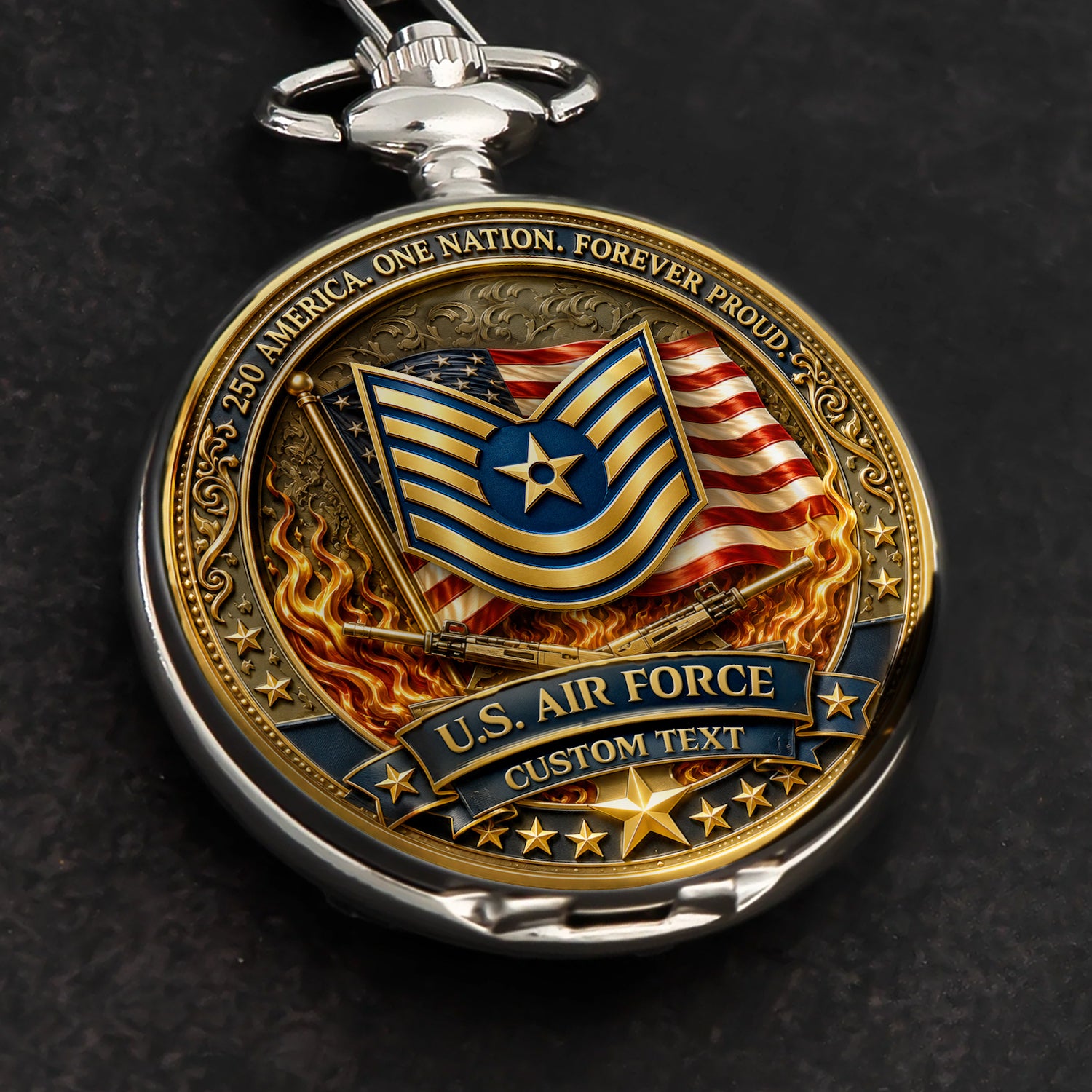 US Air Force Pocket Watch Personalized Rank and Text Gift