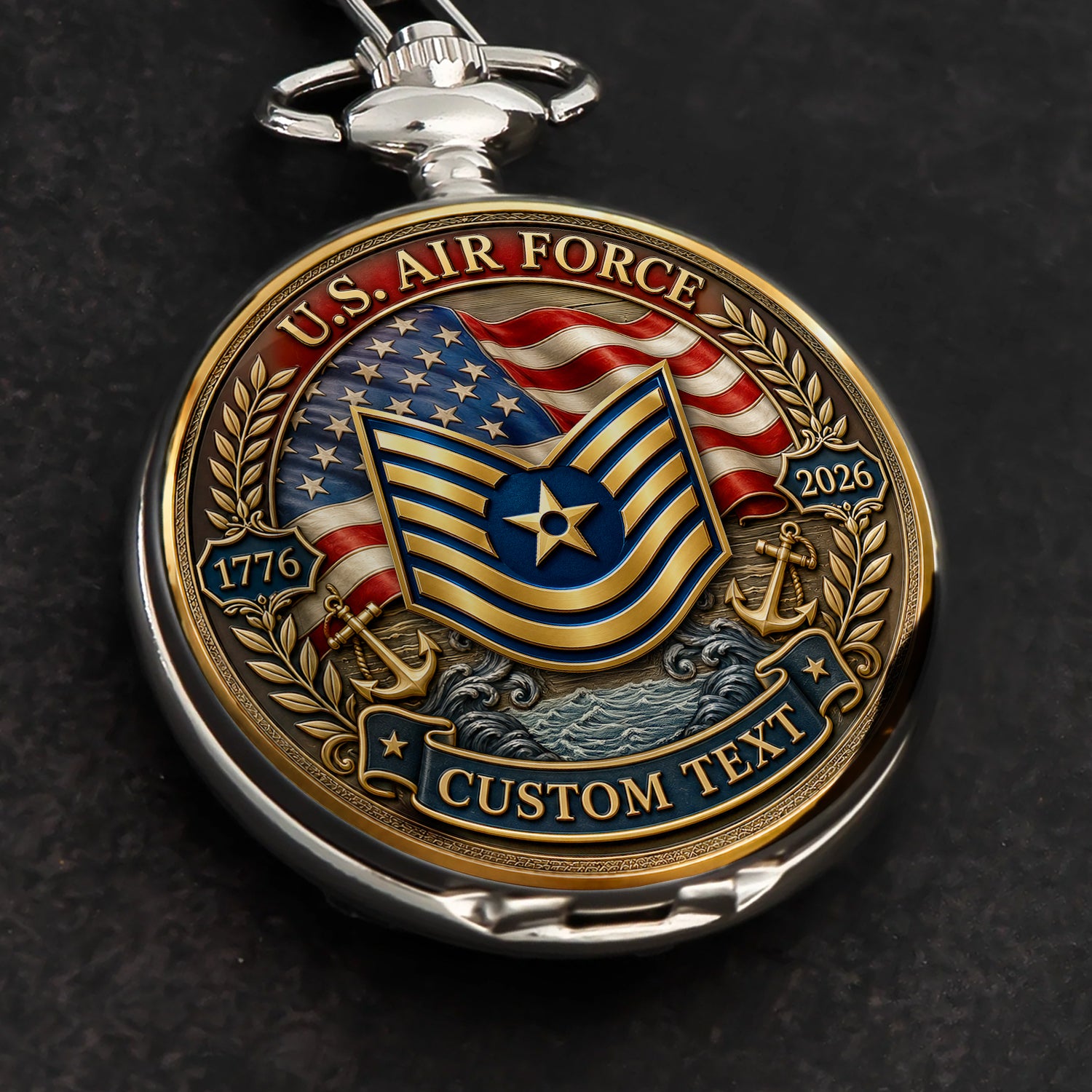 Custom Air Force Veteran Pocket Watch Personalized Rank