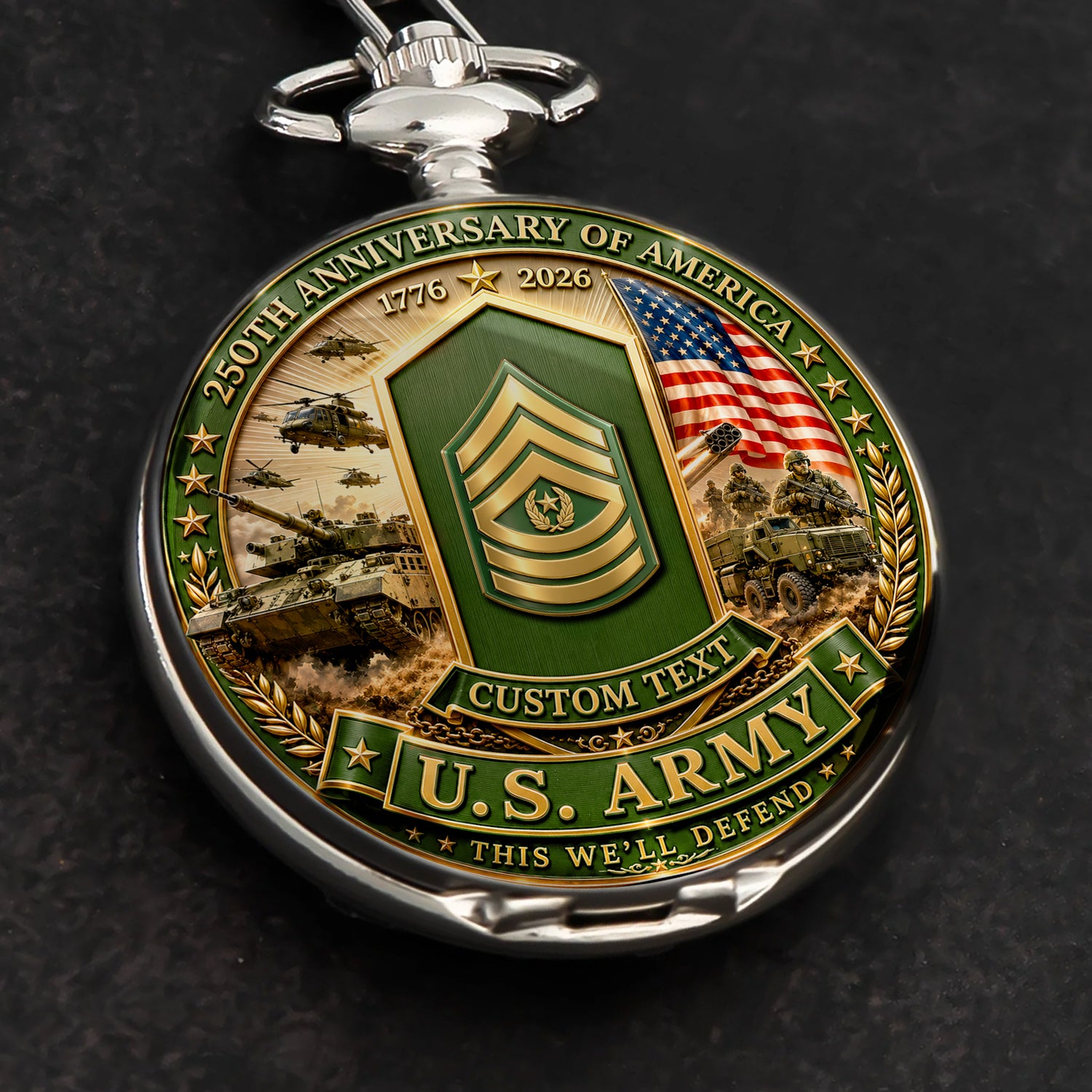Custom US Army Rank Pocket Watch 250th Anniversary Gift for Veterans