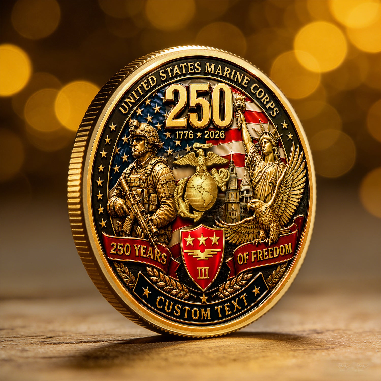 Personalized USMC Military Rank Coin America 250 Anniversary