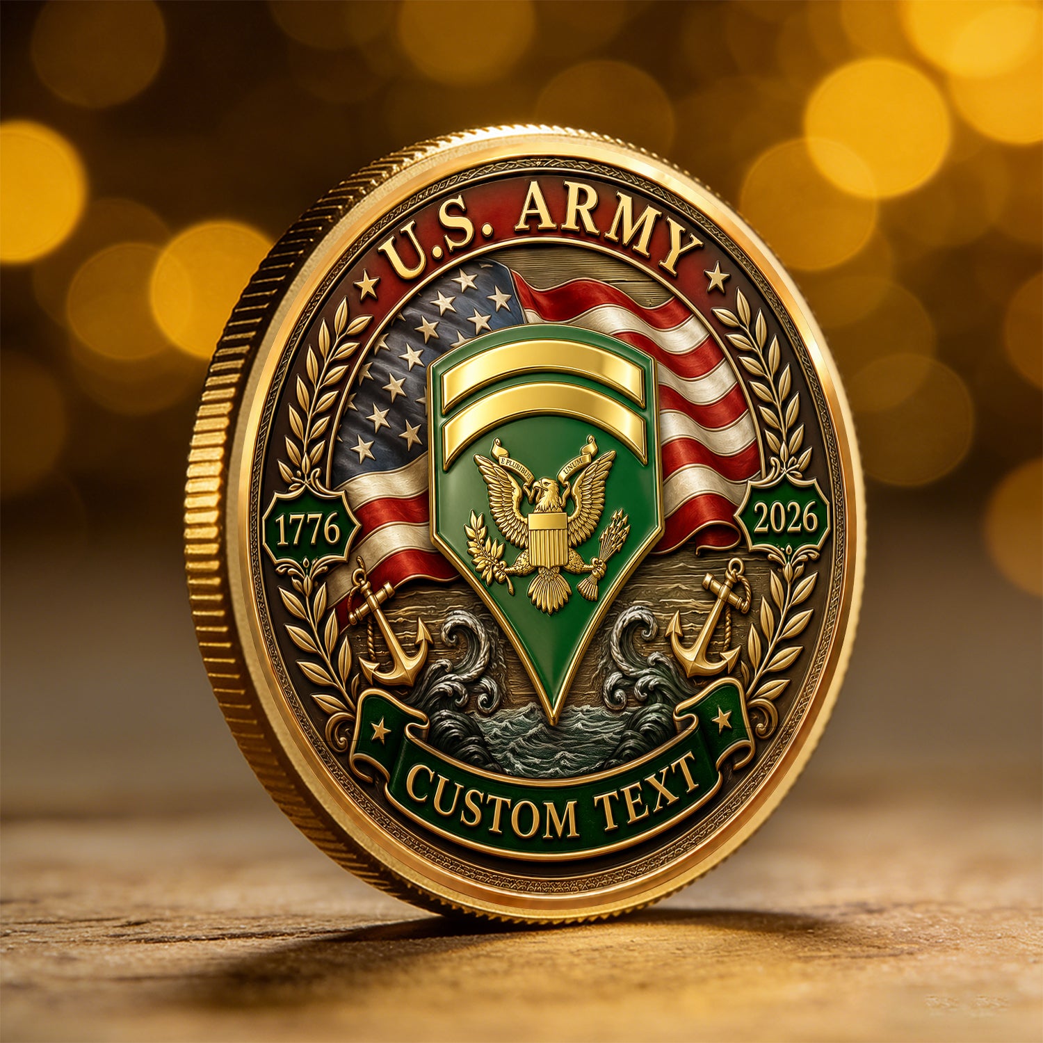 Personalized U.S. Army Rank Coin 1776-2026 Custom Text