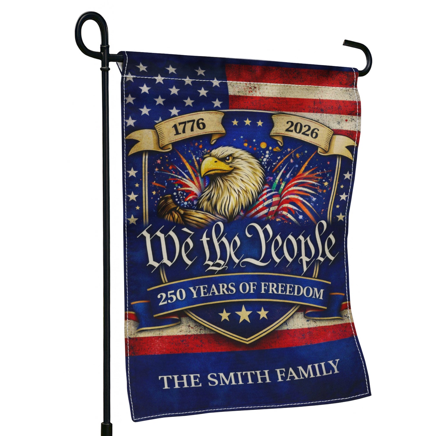 Personalized USA 250 Garden Flag We The People Eagle Fireworks