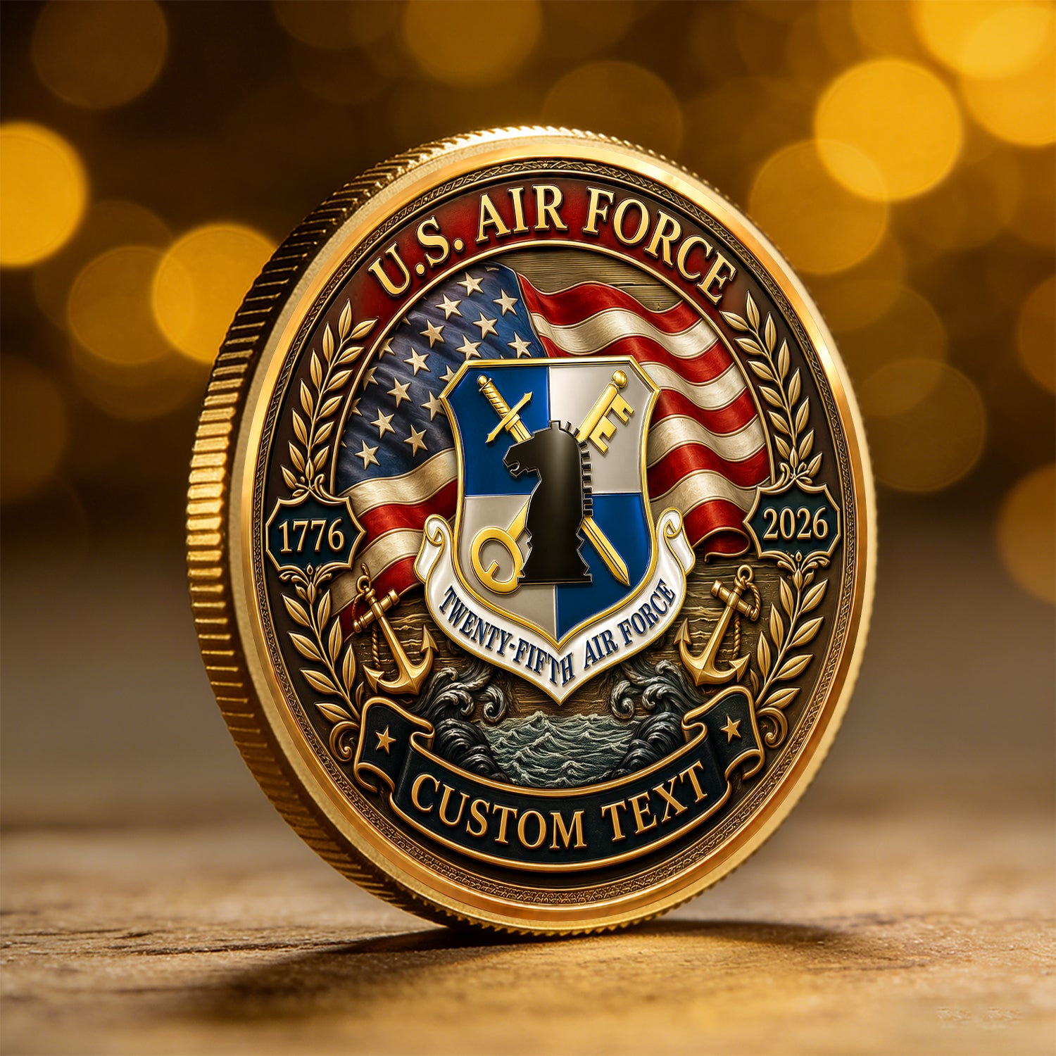 Custom USAF Rank Challenge Coin 1776-2026 Military Keepsake