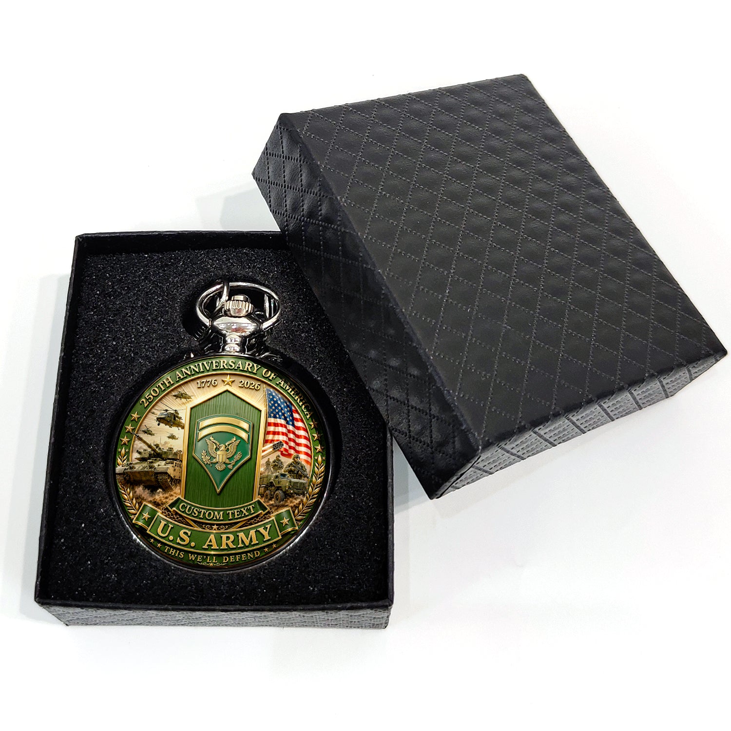 Custom US Army Rank Pocket Watch 250th Anniversary Gift for Veterans