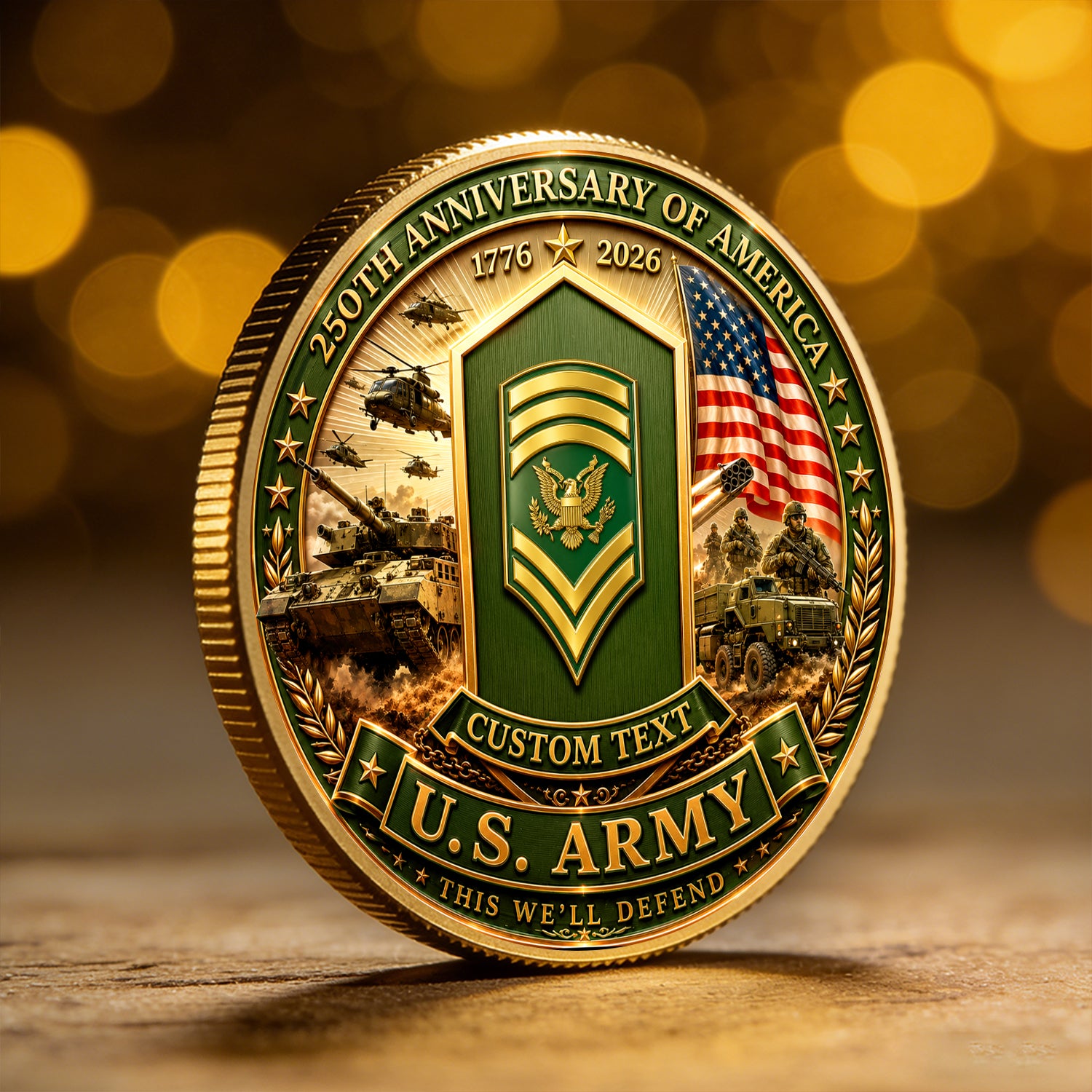 Custom Army 250th Anniversary Challenge Coin With Rank Name