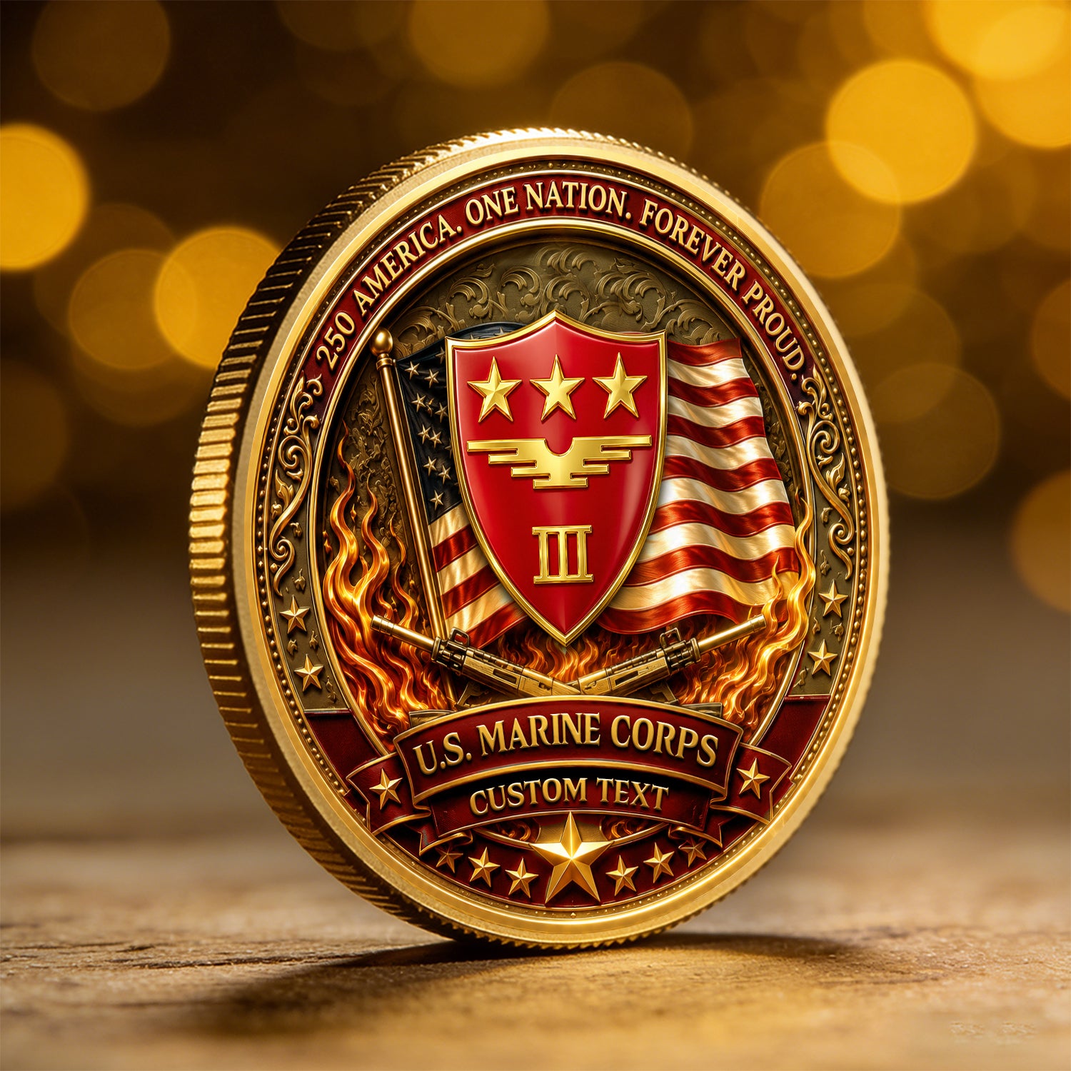 Custom USMC Rank Challenge Coin 1776-2026 Military Keepsake