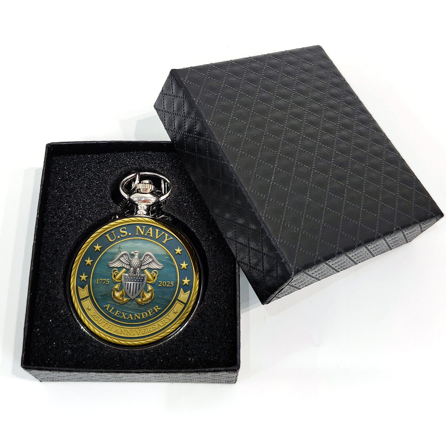 U.S. Navy 250th Anniversary Pocket Watch – Personalized Gift for Sailors & Veterans