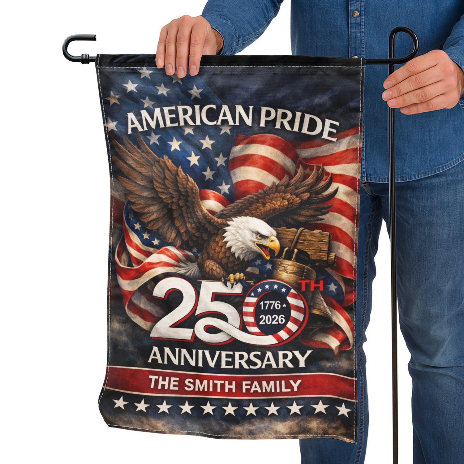 Personalized America 250 Garden Flag Custom Family Name 1776-2026 Patriotic Eagle Decor