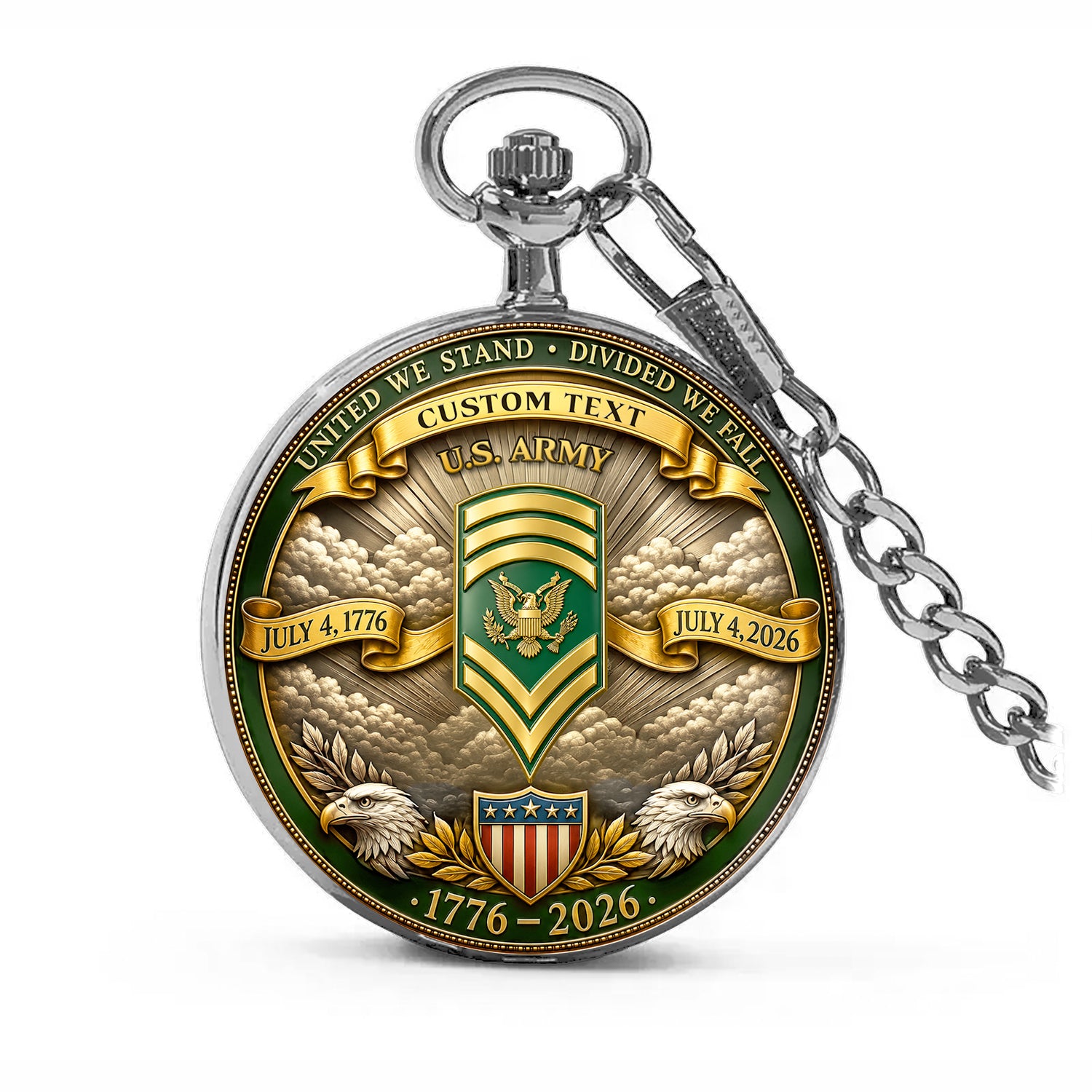 US Army Patriotic Pocket Watch Personalized Rank Name Gift