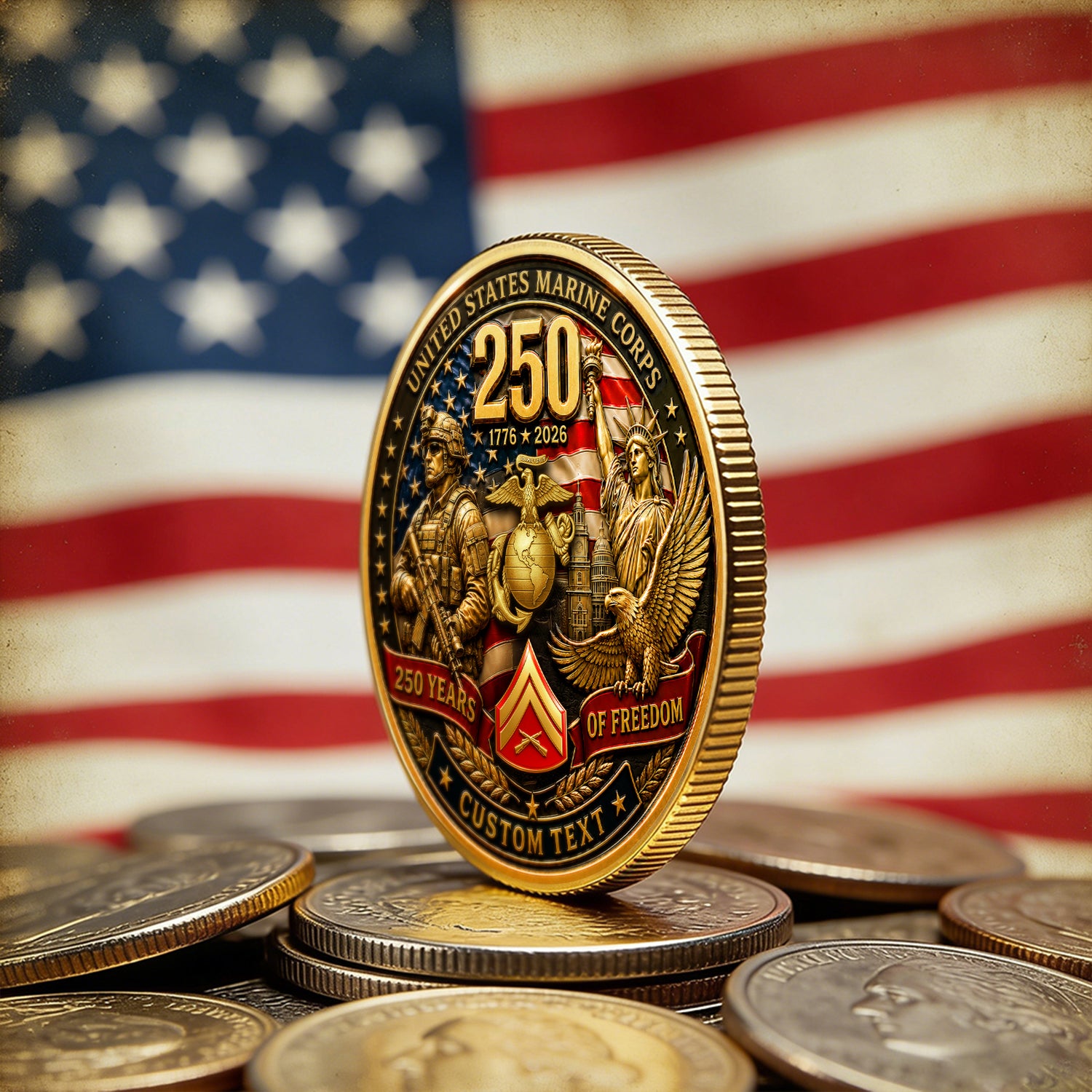 Personalized USMC Military Rank Coin America 250 Anniversary