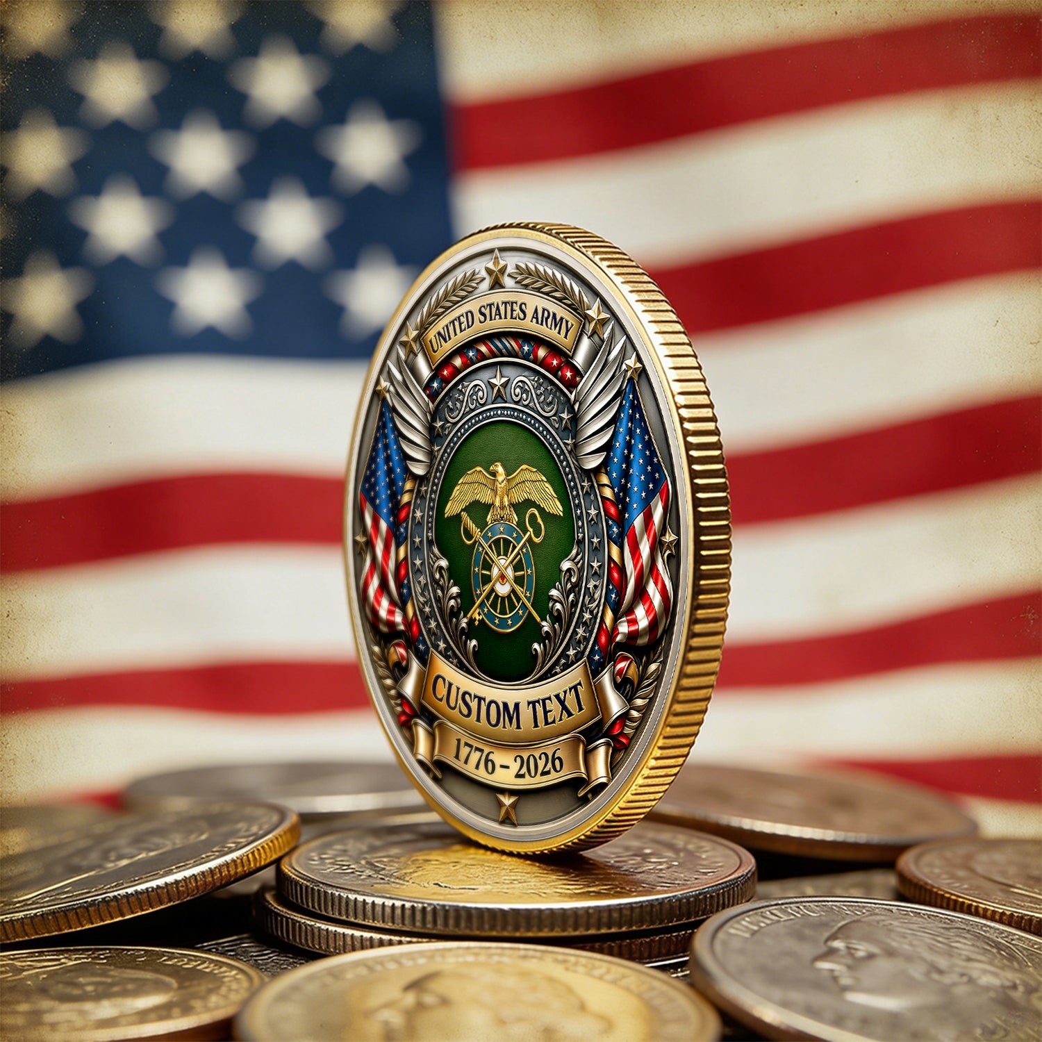 America 250th Anniversary Army Rank Personalized Coin