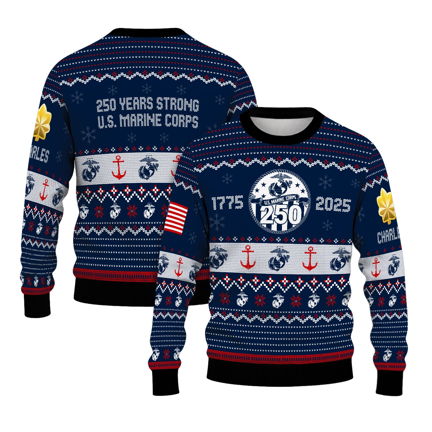 Custom Ranks And Text USMC Ugly Christmas Sweater for Women Men JUST03