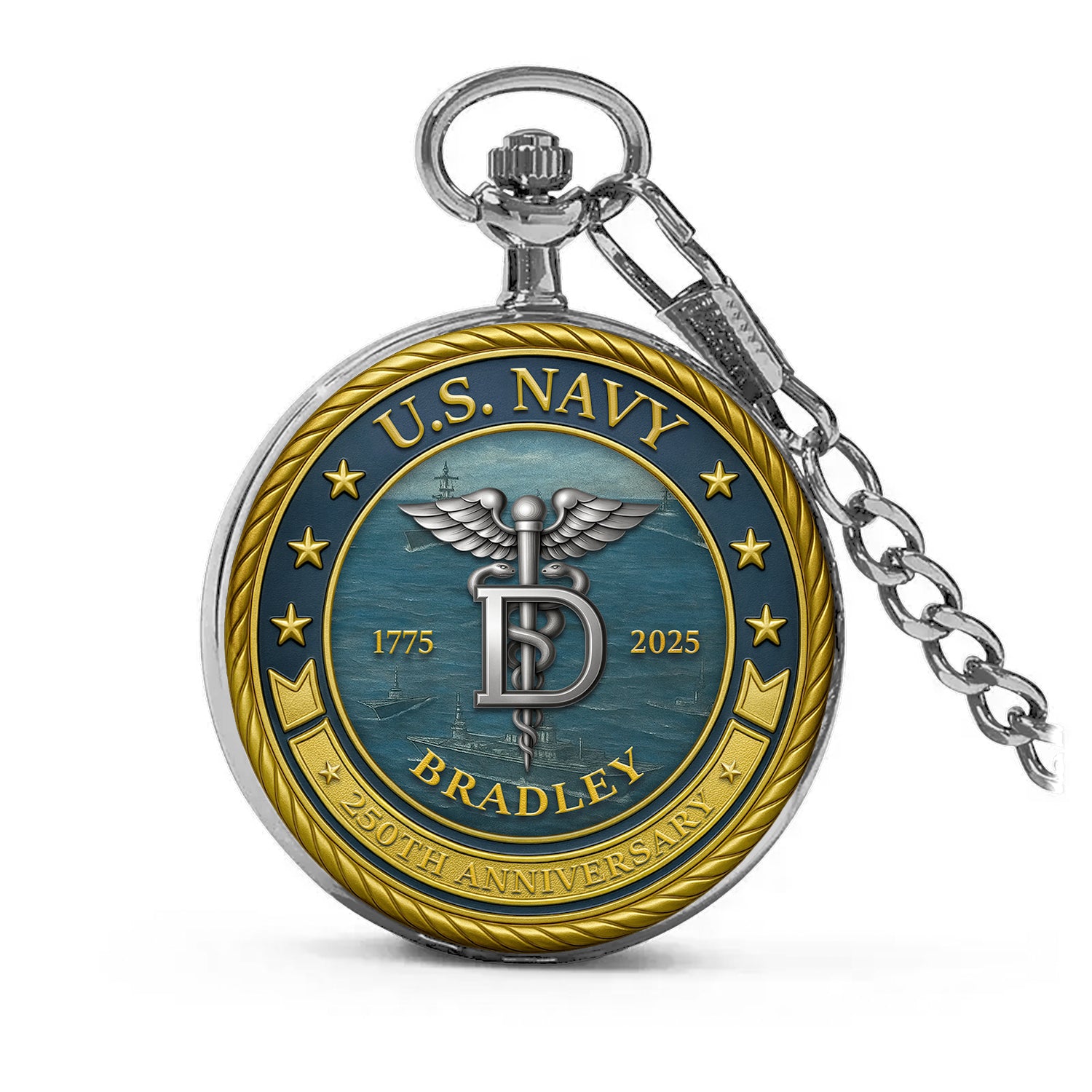 U.S. Navy 250th Anniversary Pocket Watch – Personalized Gift for Sailors & Veterans