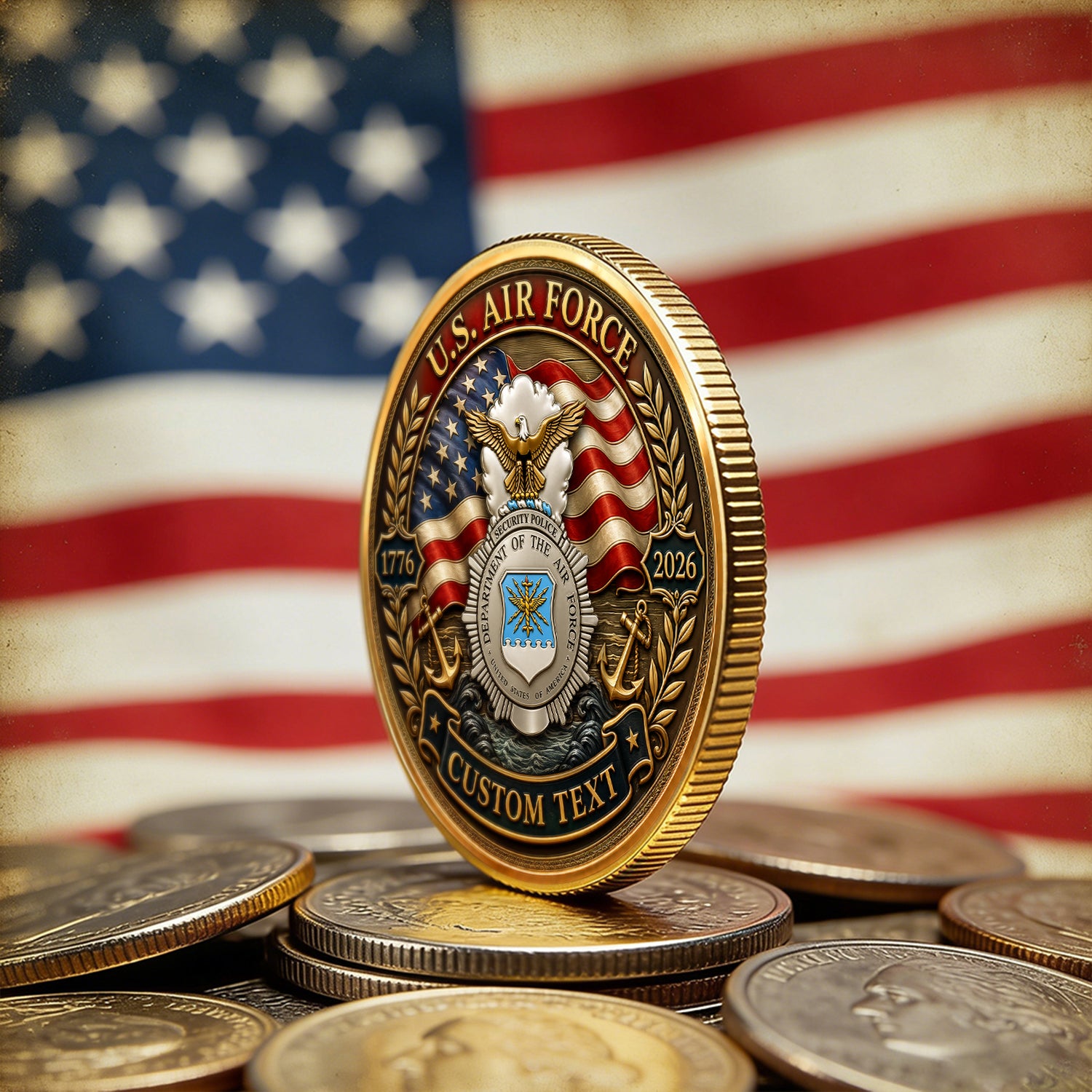 Custom USAF Rank Challenge Coin 1776-2026 Military Keepsake
