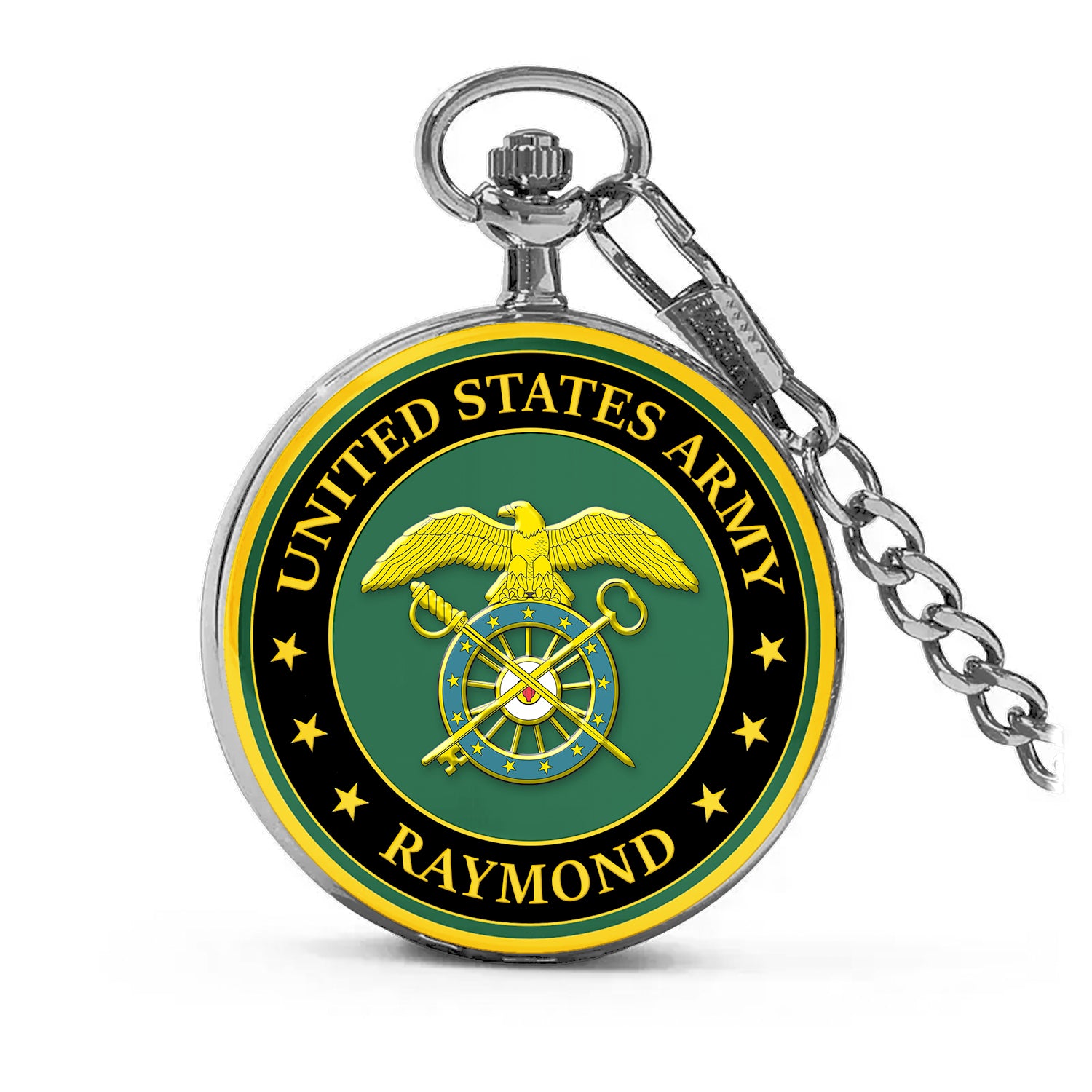 Personalized US Army Custom Ranks/Insignia And Text Round Pocket Watch