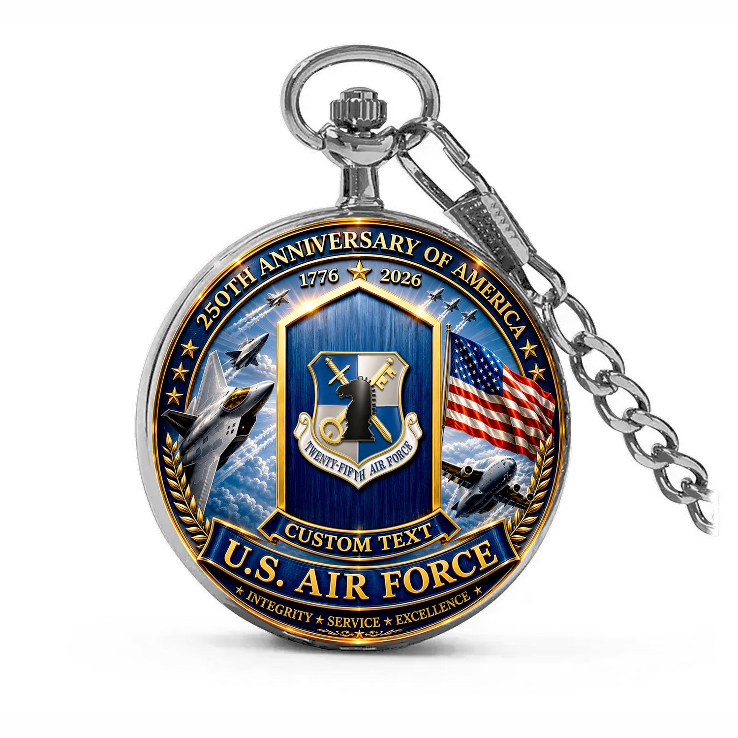 Custom US Air Force Rank Pocket Watch Military Retirement Gift