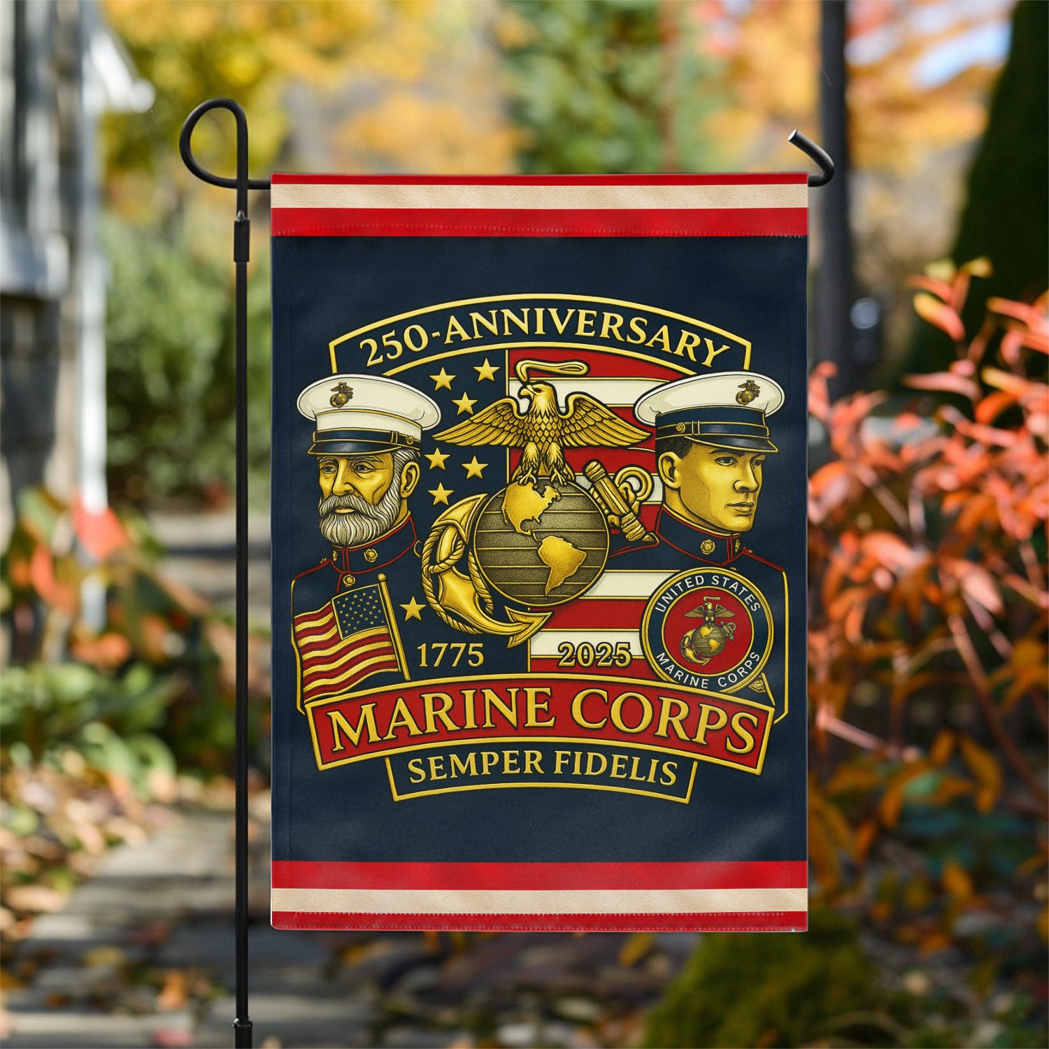 MARlNE 250th Anniversary Garden Flag 12" x 18" Twin-Side Printing