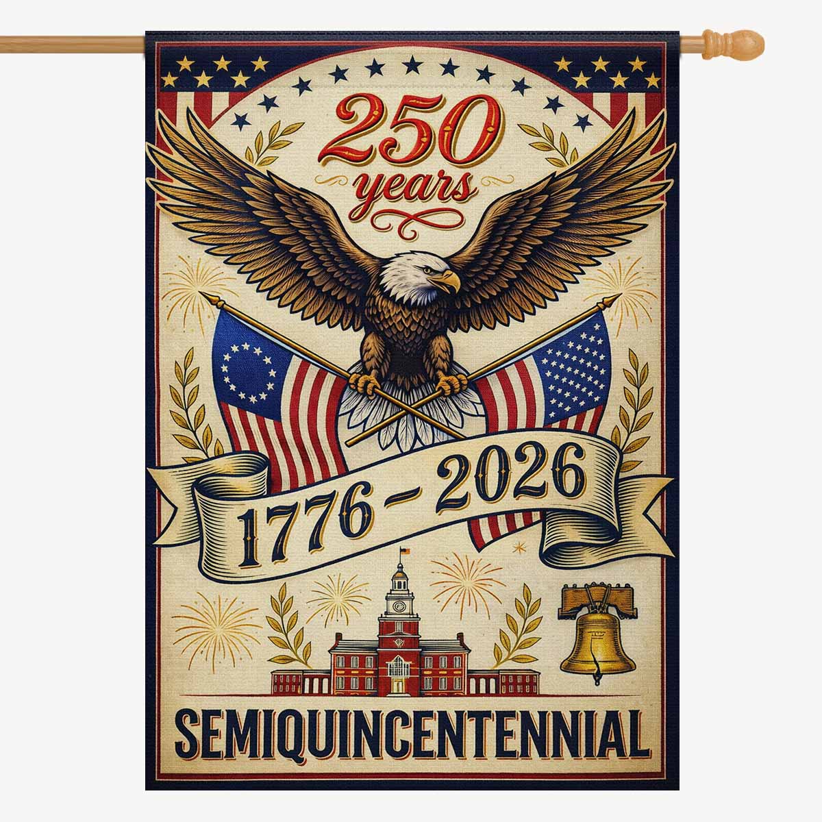 America 250 Patriotic House Flag Eagle 1776-2026 USA Independence Flag