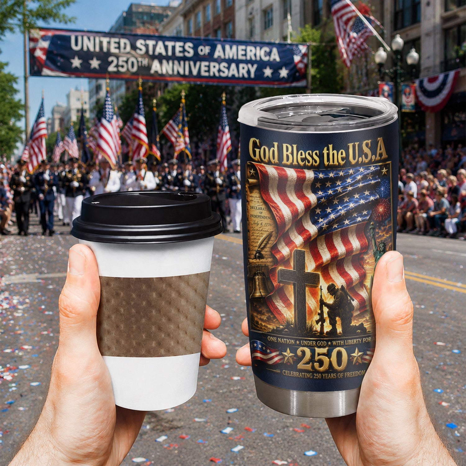 God Bless the USA 20oz Tumbler Patriotic Christian Veteran Gift