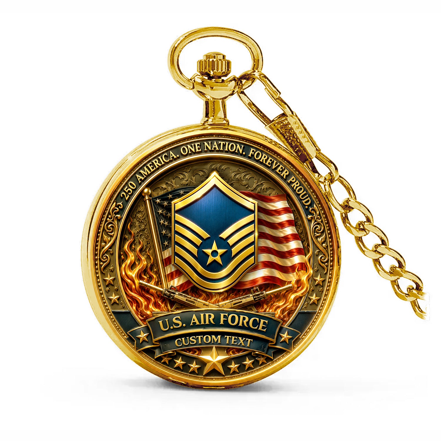 US Air Force Pocket Watch Personalized Rank and Text Gift