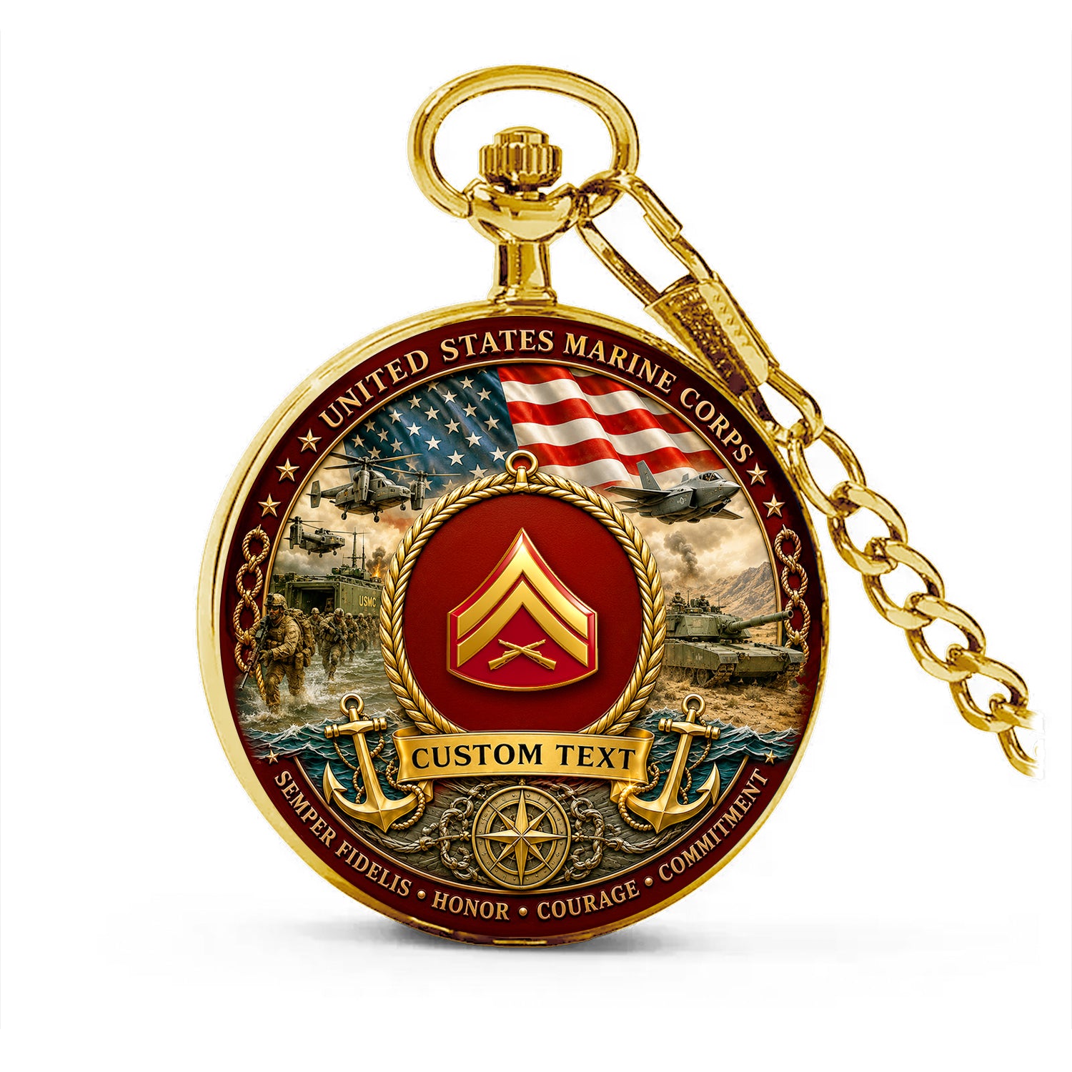 Marine Corps Veteran Personalized Pocket Watch Gift