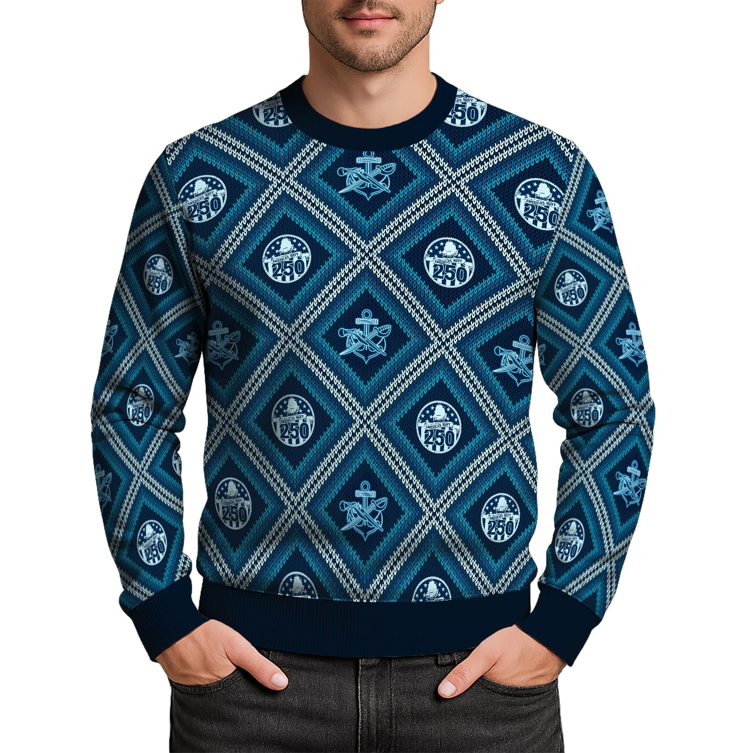 Personalized US Navy Christmas Ugly Sweater JUST10