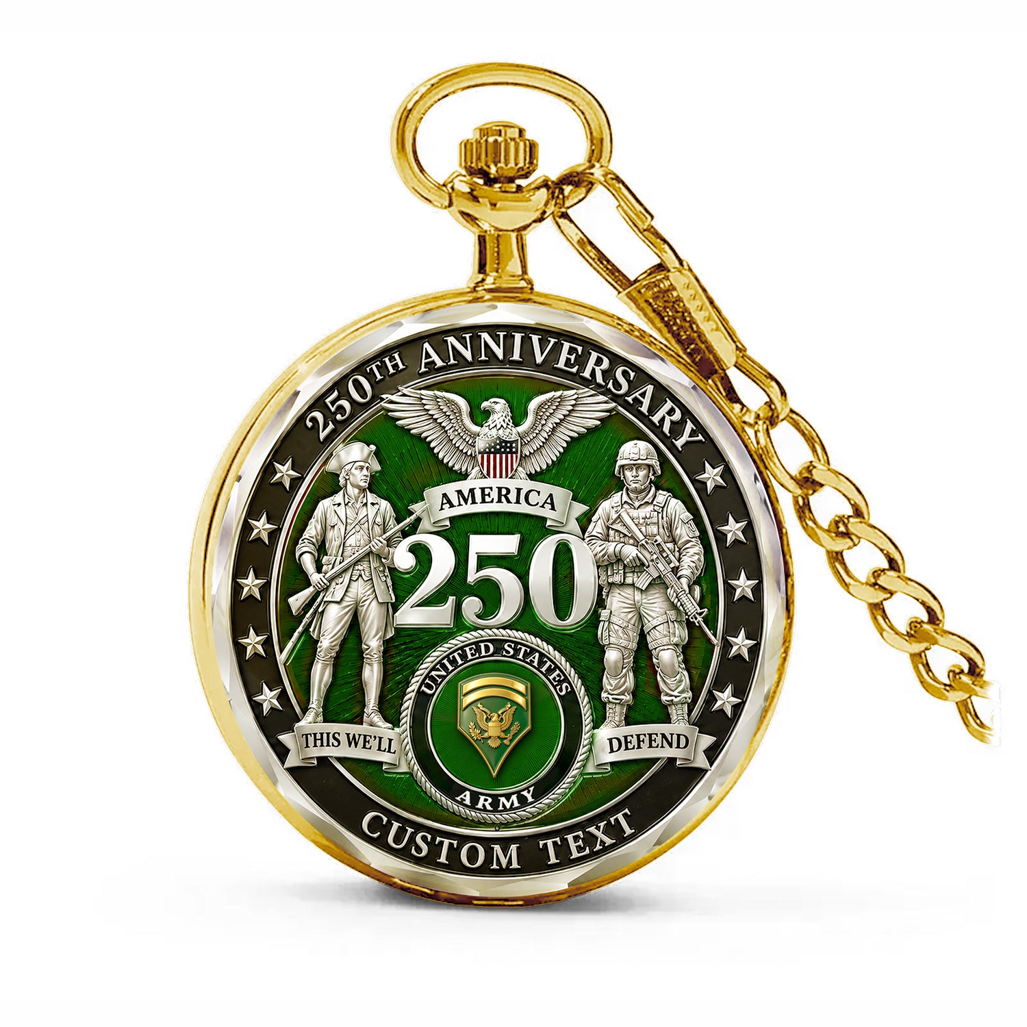 Personalized US Army Pocket Watch 250 Years Custom Text Military Gift