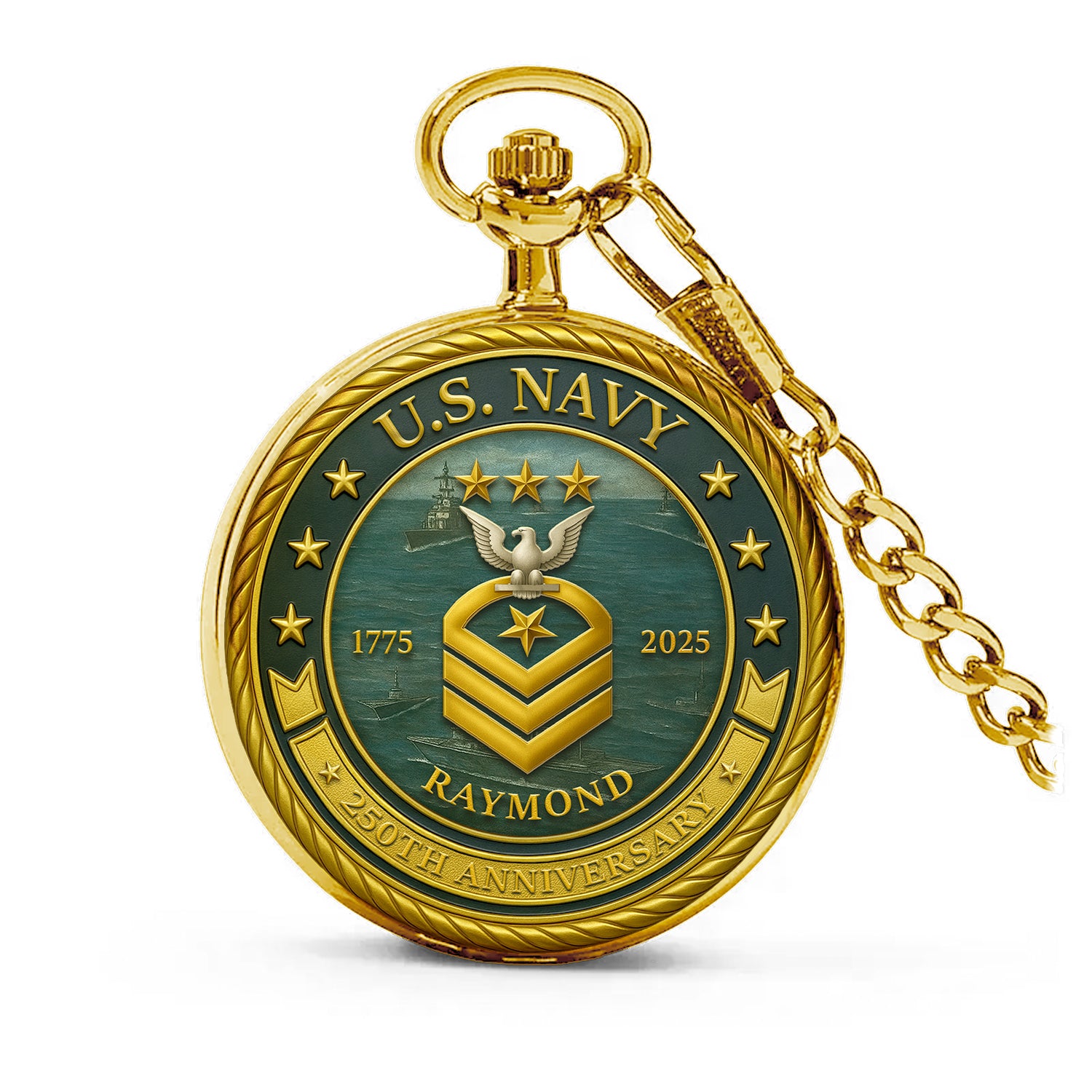 U.S. Navy 250th Anniversary Pocket Watch – Personalized Gift for Sailors & Veterans