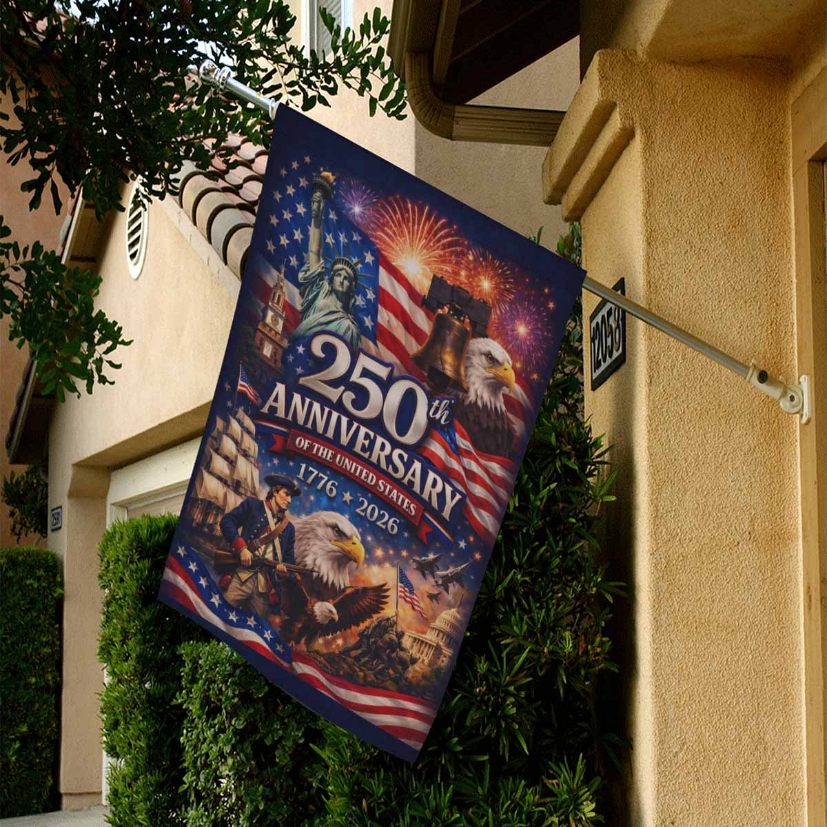 USA 250th Anniversary House Flag Patriotic Eagle Liberty Bell 1776-2026 Independence Banner