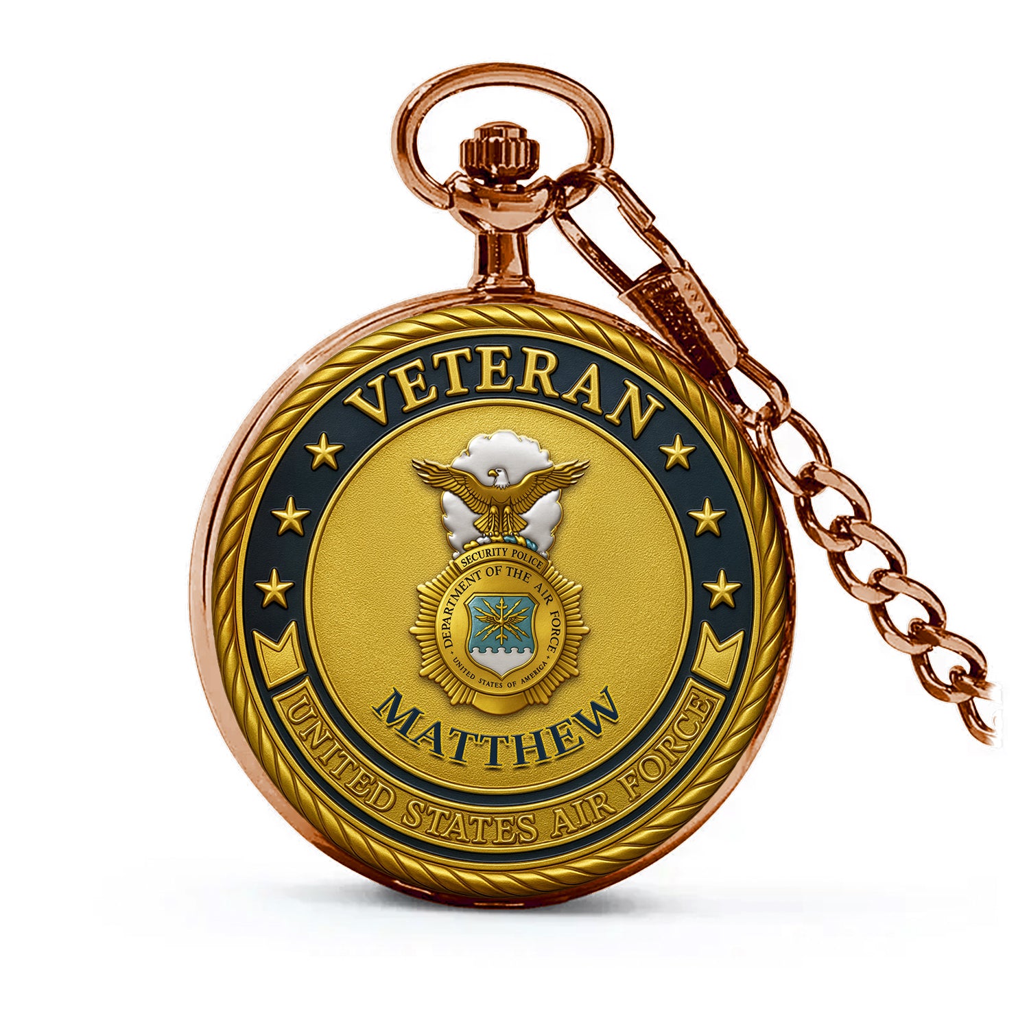 Personalized US Air Force Custom Ranks/Insignia And Text Round Pocket Watch