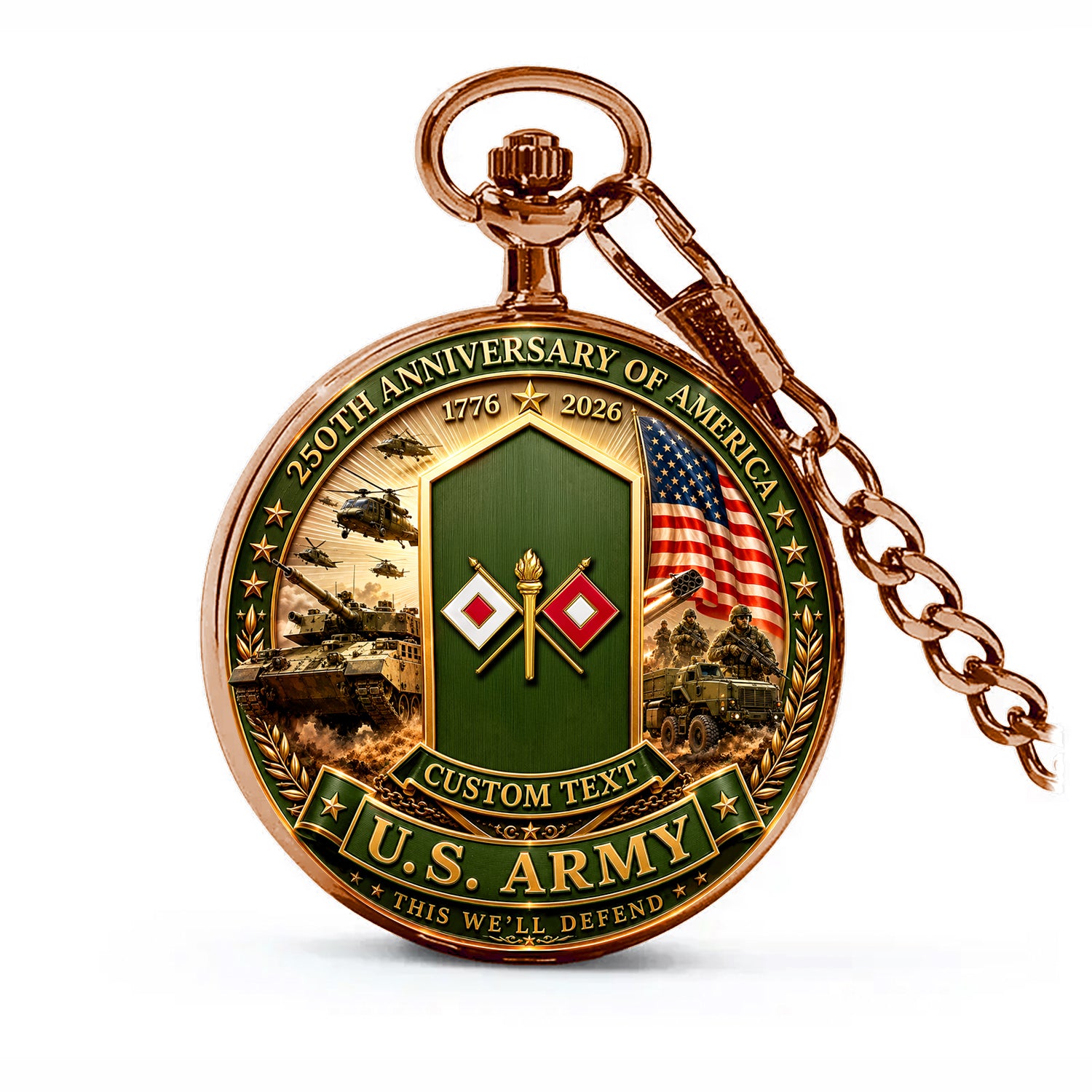Custom US Army Rank Pocket Watch 250th Anniversary Gift for Veterans