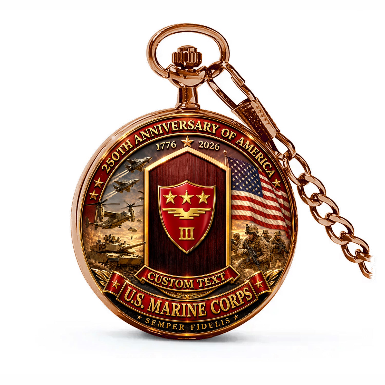 Personalized Marine Corps Rank Pocket Watch Veteran Gift