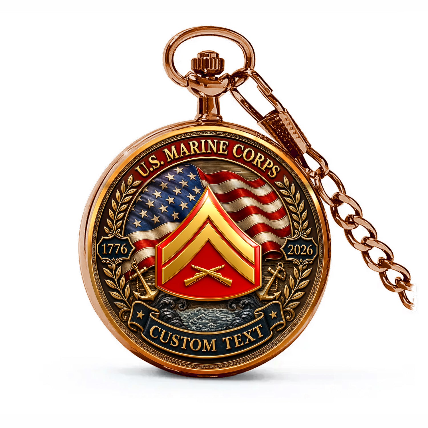 Custom Marine Veteran Pocket Watch Personalized Rank