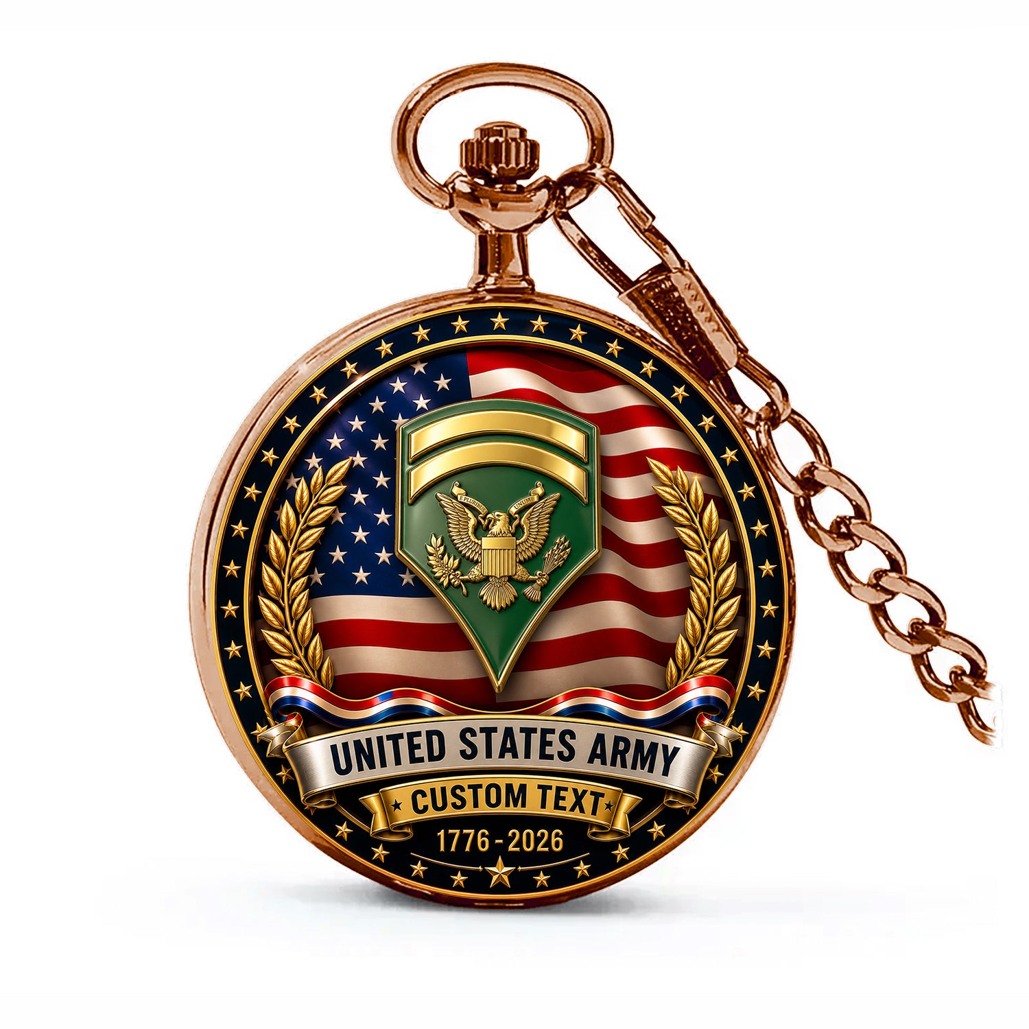 US Army 250th Anniversary Custom Text Pocket Watch