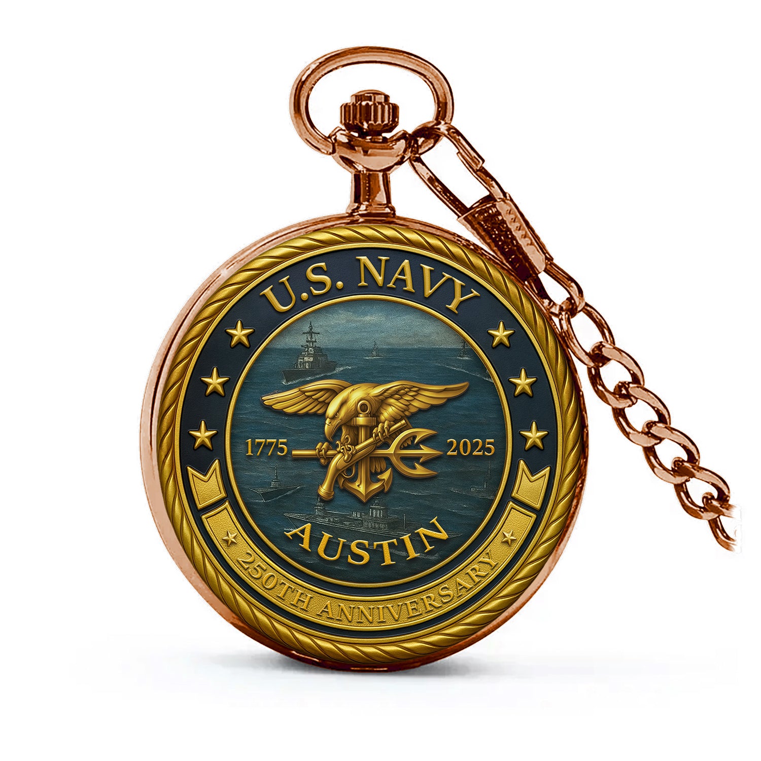 U.S. Navy 250th Anniversary Pocket Watch – Personalized Gift for Sailors & Veterans